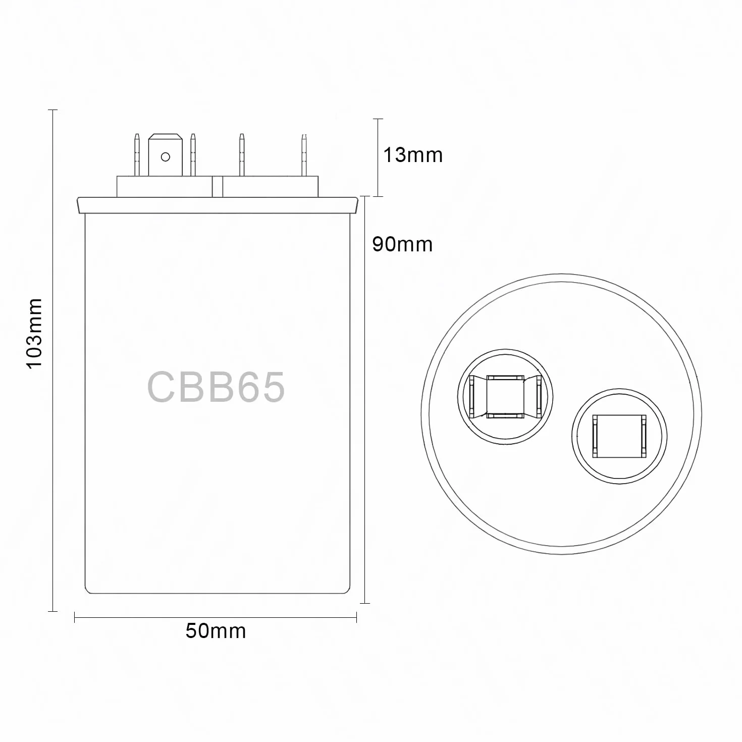 Condensador de arranque CBB65 450V AC 25uf 50/60Hz para aire acondicionado y compresor redondo
