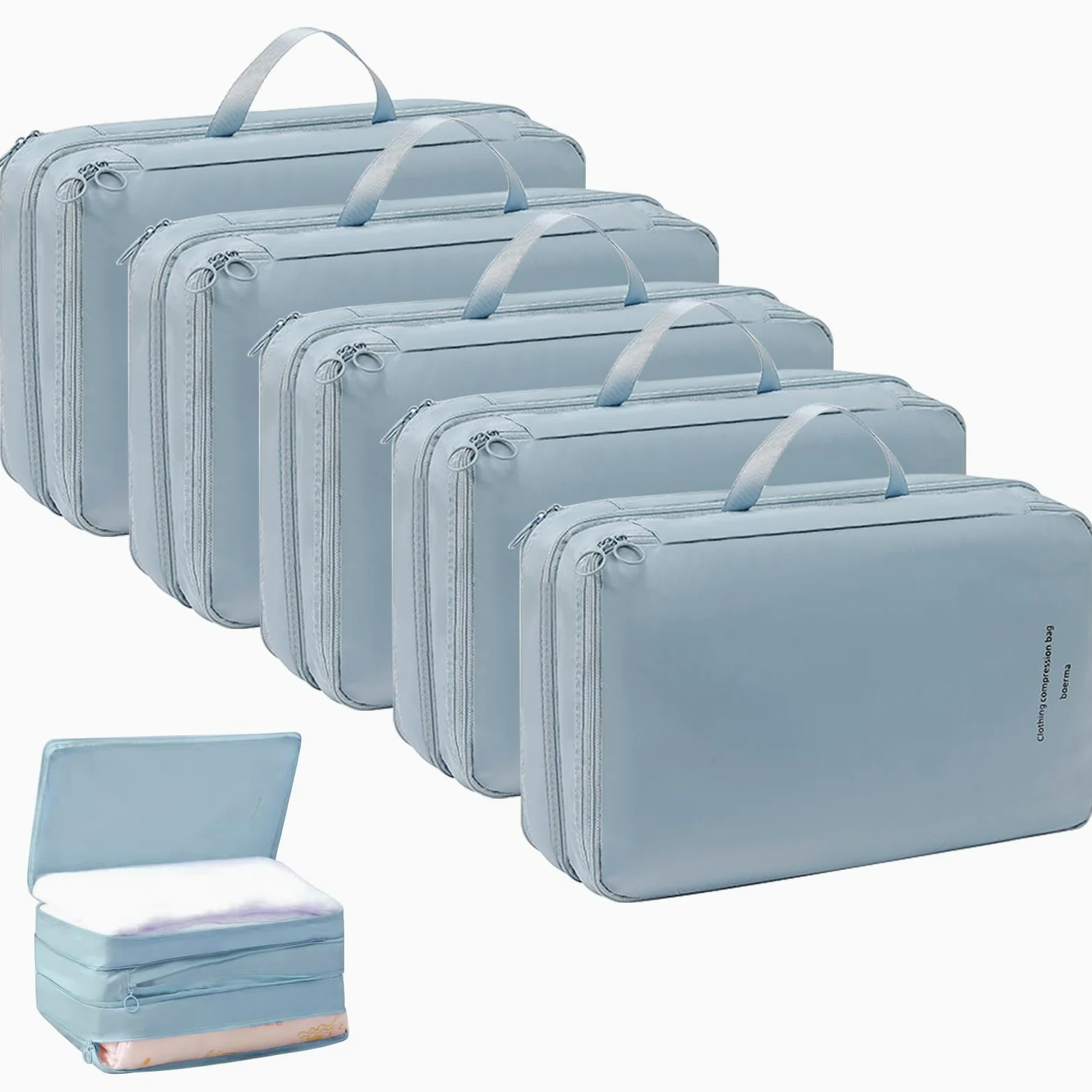 Cubos de embalaje de compresión de doble capa para viajes, bolsas organizadoras de equipaje comprimibles para maleta, bolsa de embalaje, accesorios de viaje, azul, L