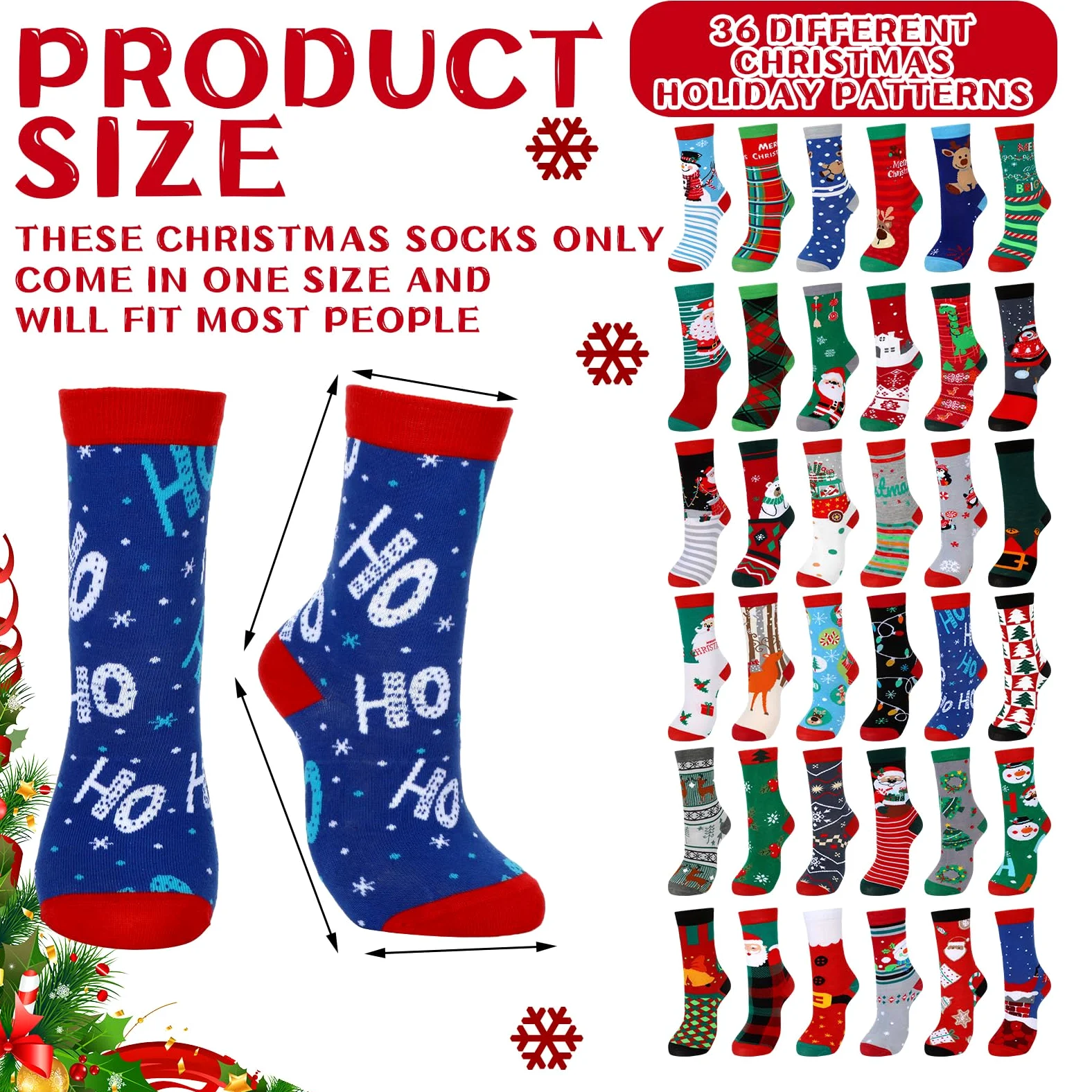 Jeyiour 36 calcetines de Navidad para mujer, calcetines de algodón de punto suave para hombre y mujer, novedosos calcetines de Navidad de algodón divertidos