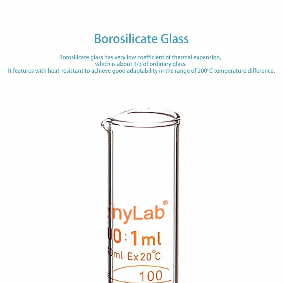 Vidrio Cilindro Graduado 100 ml Borosilicato Pared Pesada Medición