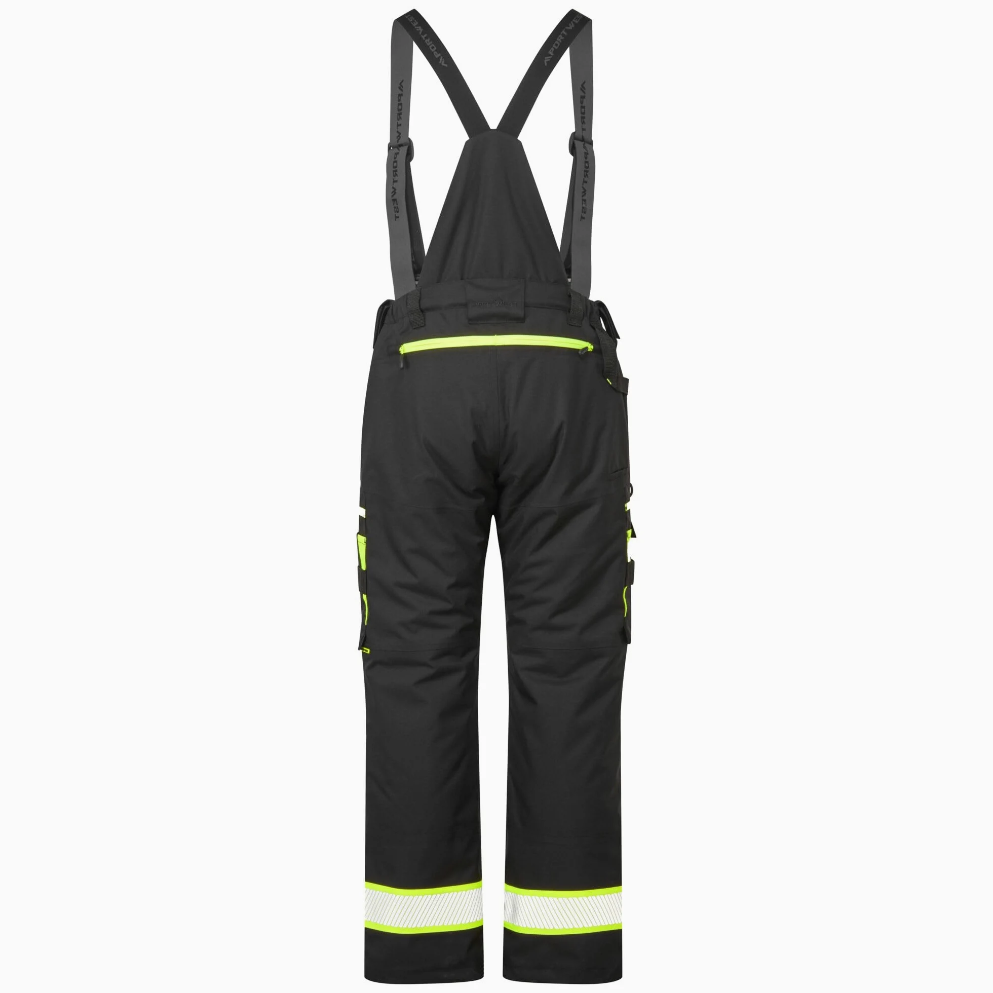Portwest DX458 Men's Insulated Bib and Brace Work Overalls Detachable Winter Trousers Waterproof Reflective Rain Dungarees Black