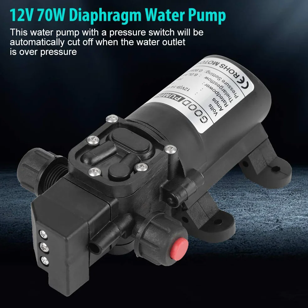 Bomba de Agua Autocebante DC 12V 0.9Mpa 6L/Min 70W Diafragma Alta Presión