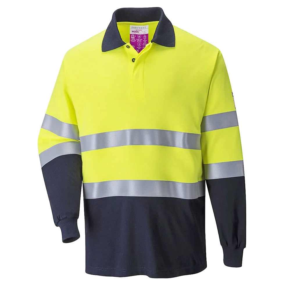 Portwest Polo Bicolor Ignífugo Y Antiestático, Tamaño: M, Color: Amarillo/Marino, FR74YNRM