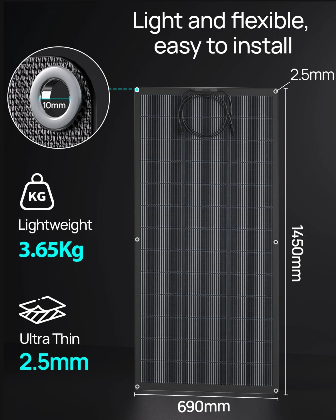 Panel solar flexible ECO-WORTHY 200W ETFE 18BB 25% eficiencia balcones autocaravanas barcos