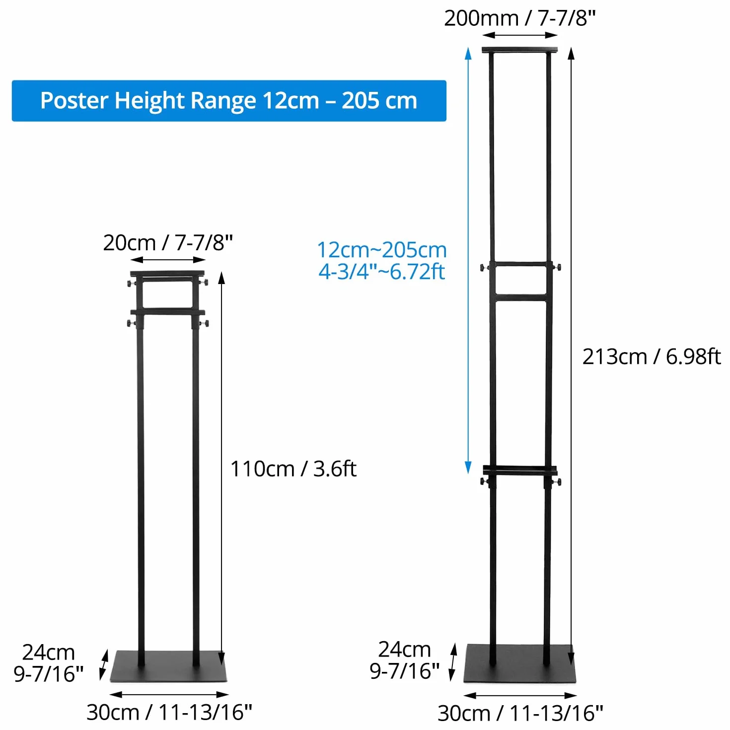 QWORK Juego de 2 Soportes para Carteles de Doble Cara, Altura Ajustable 12-210 cm, Base 24x30 cm