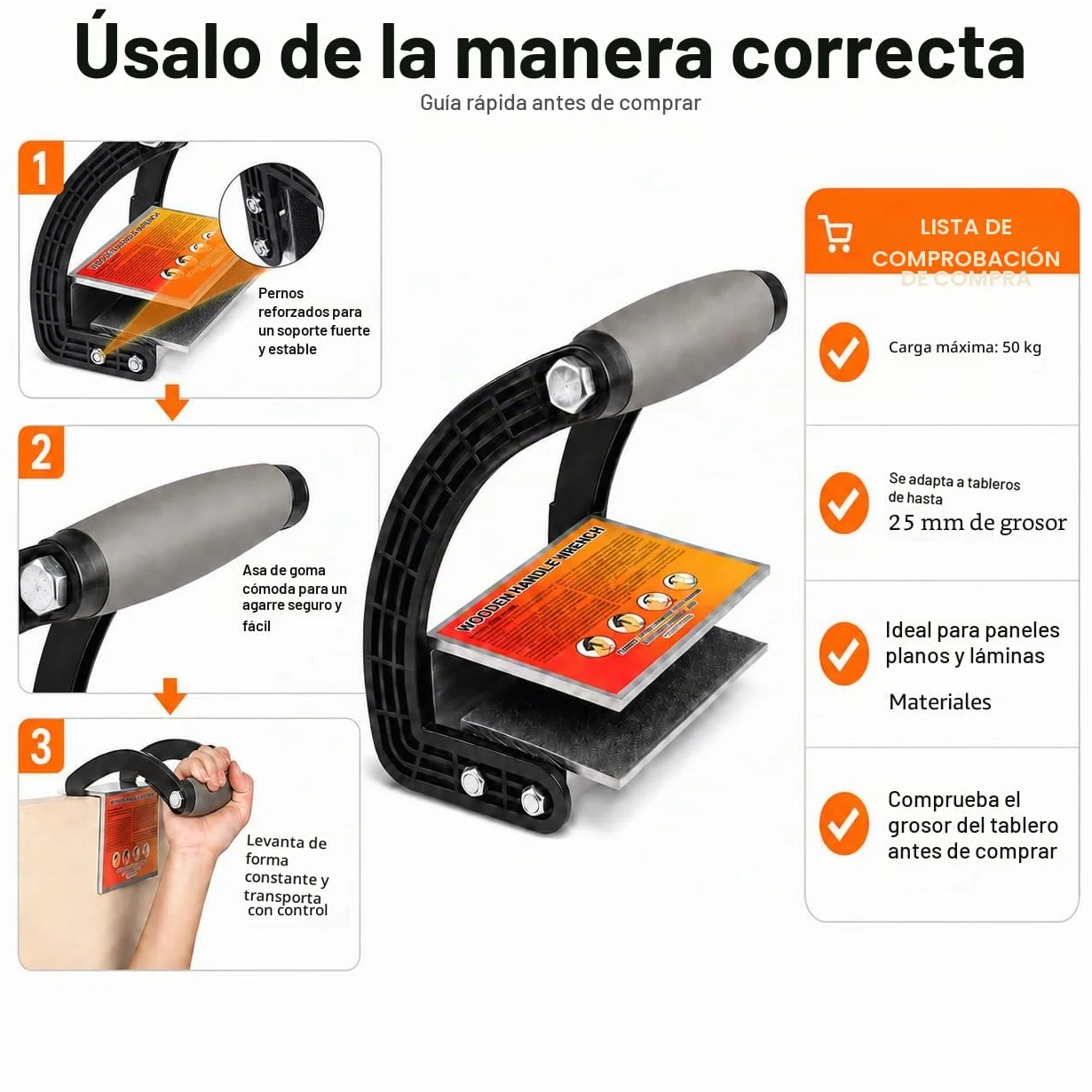 Elevador de placas de yeso para paneles, madera contrachapada y vidrio, agarre ergonómico práctico