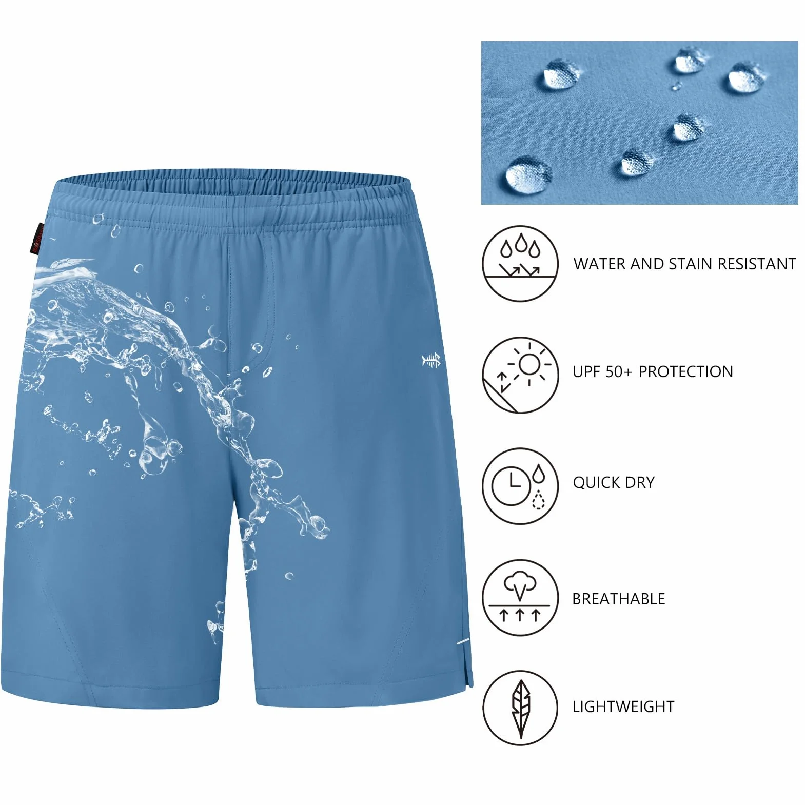 Bassdash 7 Pulgada Hombre Pantalones Cortos de Pesca para UPF 50+ Ligeros Impermeables de Secado Rápido Senderismo Bolsa con Cremallera FP06M