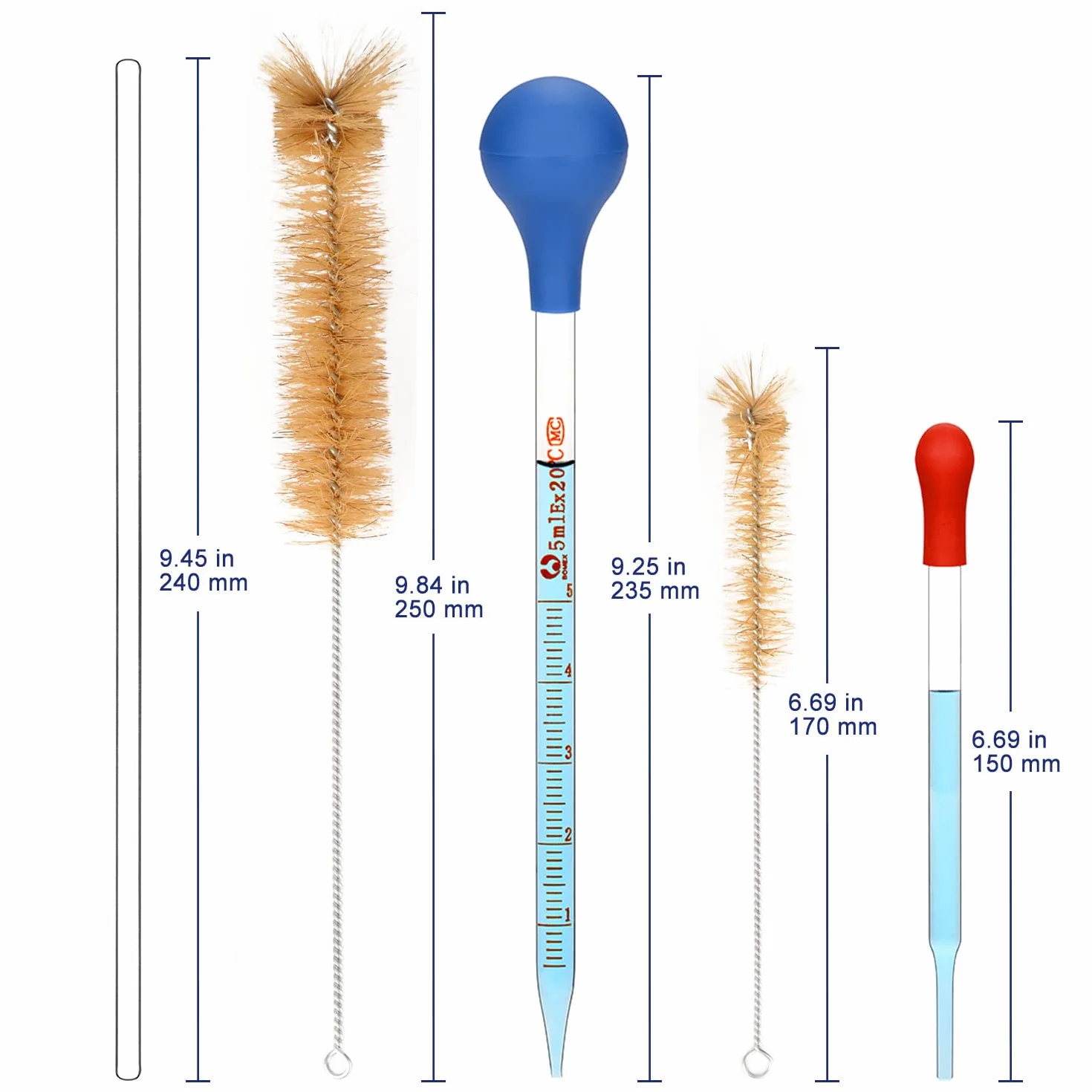 Labasics Juego de Probetas Graduadas 5 Pcs Cilindros Medición Vidrio Borosilicato 5 ml 10 ml 25 ml 50 ml 100 ml