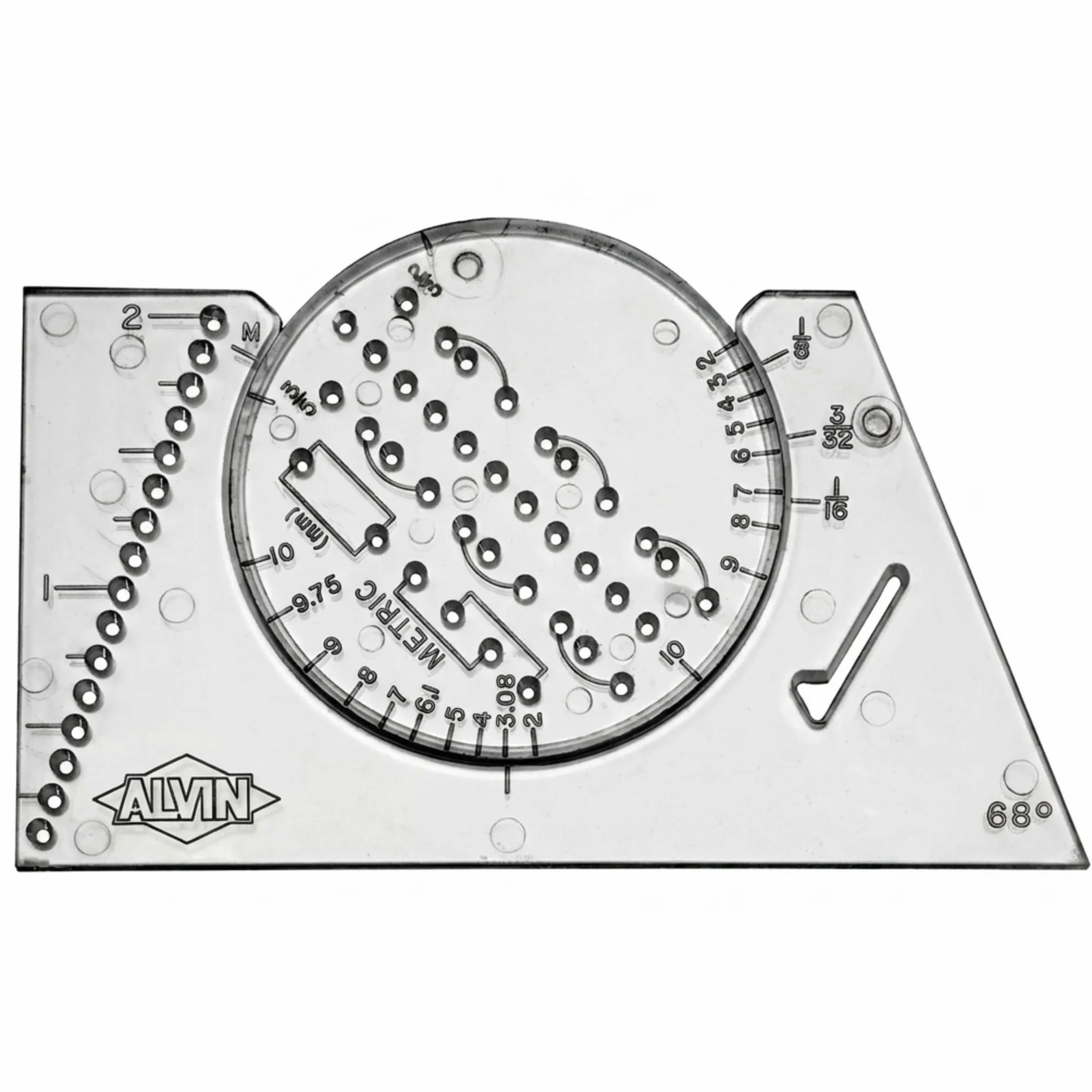 ALVIN AL666 Guía de letras y plantilla de reglas, herramienta multiusos para dibujo, diseño y arquitectura, ideal para estudiantes y profesionales, 3.88 pulgadas de largo x 2.38 pulgadas de alto