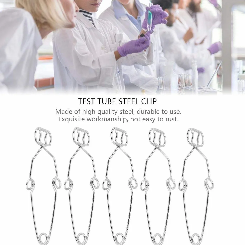 Pinza de acero inoxidable para tubos de ensayo, herramienta de laboratorio, 5 piezas