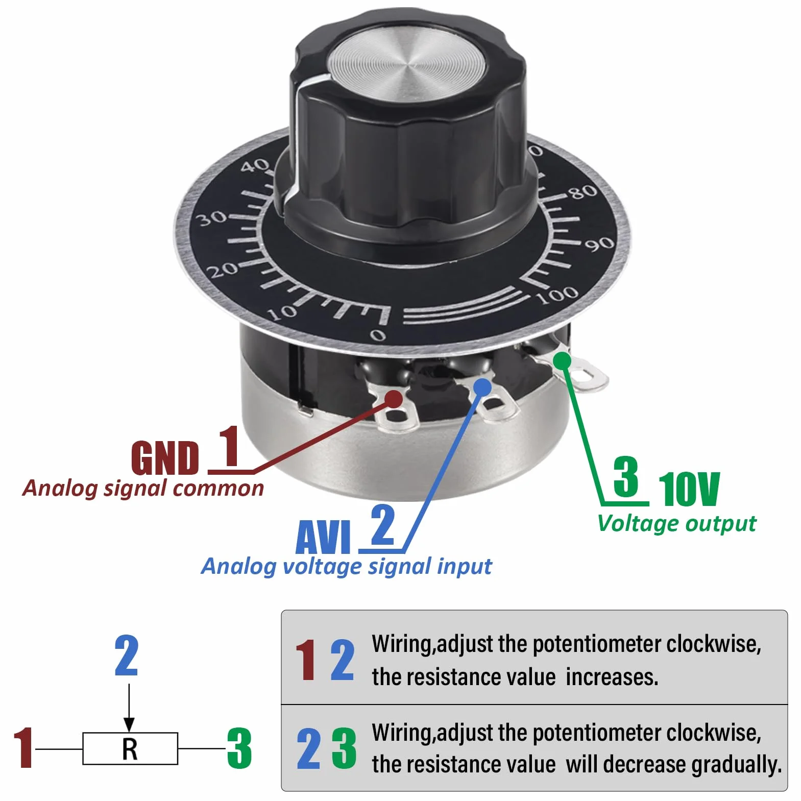 RV24YN20S 10K Ohm Potenciómetro Rotativo Cónico B103 Potenciometro de Película de Carbono de Giro Único 10K Ohmios Potenciometros Rotatorio Single Turn con Perilla A03 y Dial