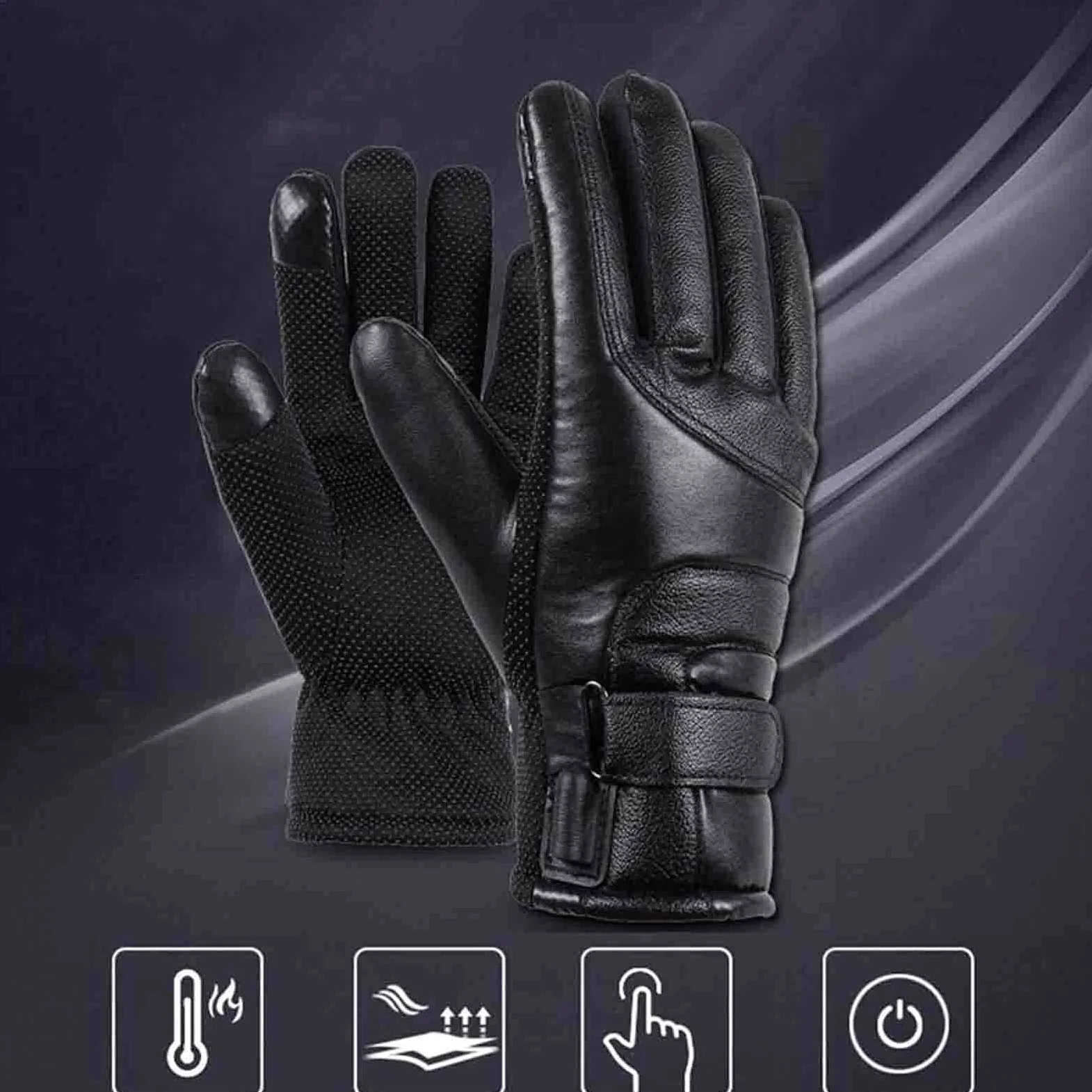 Guantes térmicos Guantes térmicos de Invierno eléctricos Pantalla táctil USB Cuero Impermeable Negro para Mujeres Hombres Esquí Ciclismo