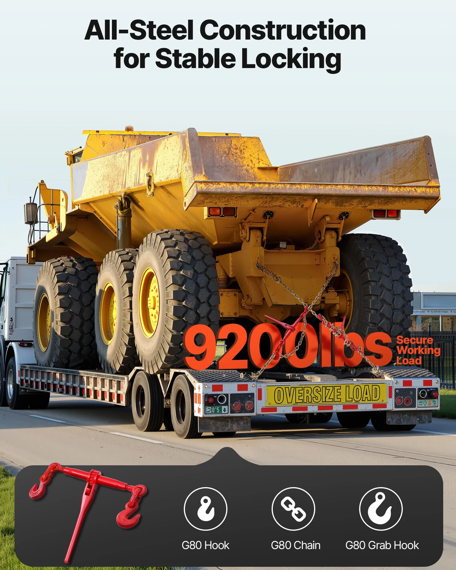 VEVOR Tensor de Trinquete con Cadenas G80 10mm x 3m Kit 8 Piezas Carga de Trabajo 4173 kg