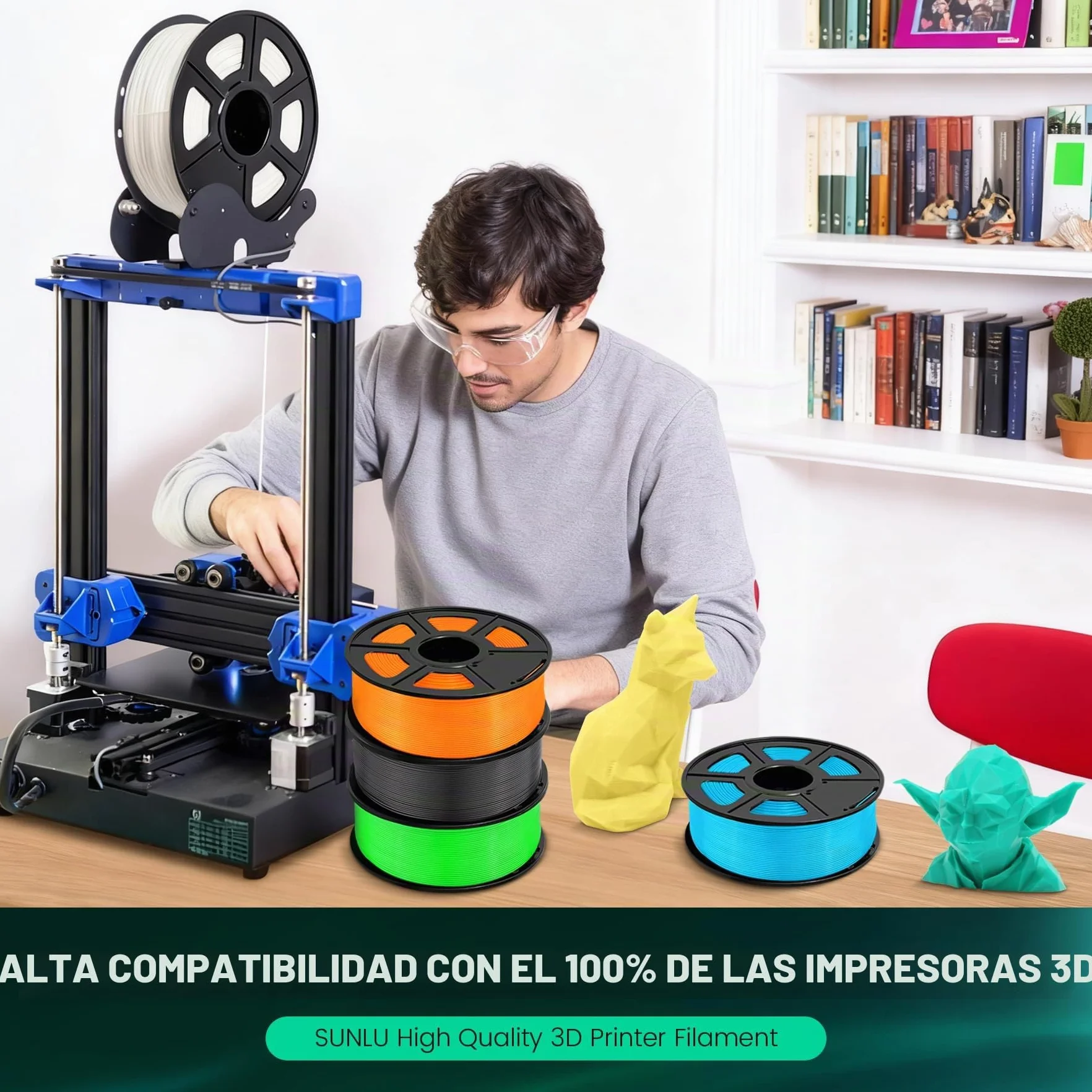 SUNLU PLA+ Filamento 1.75mm Negro 1KG para Impresoras 3D FDM