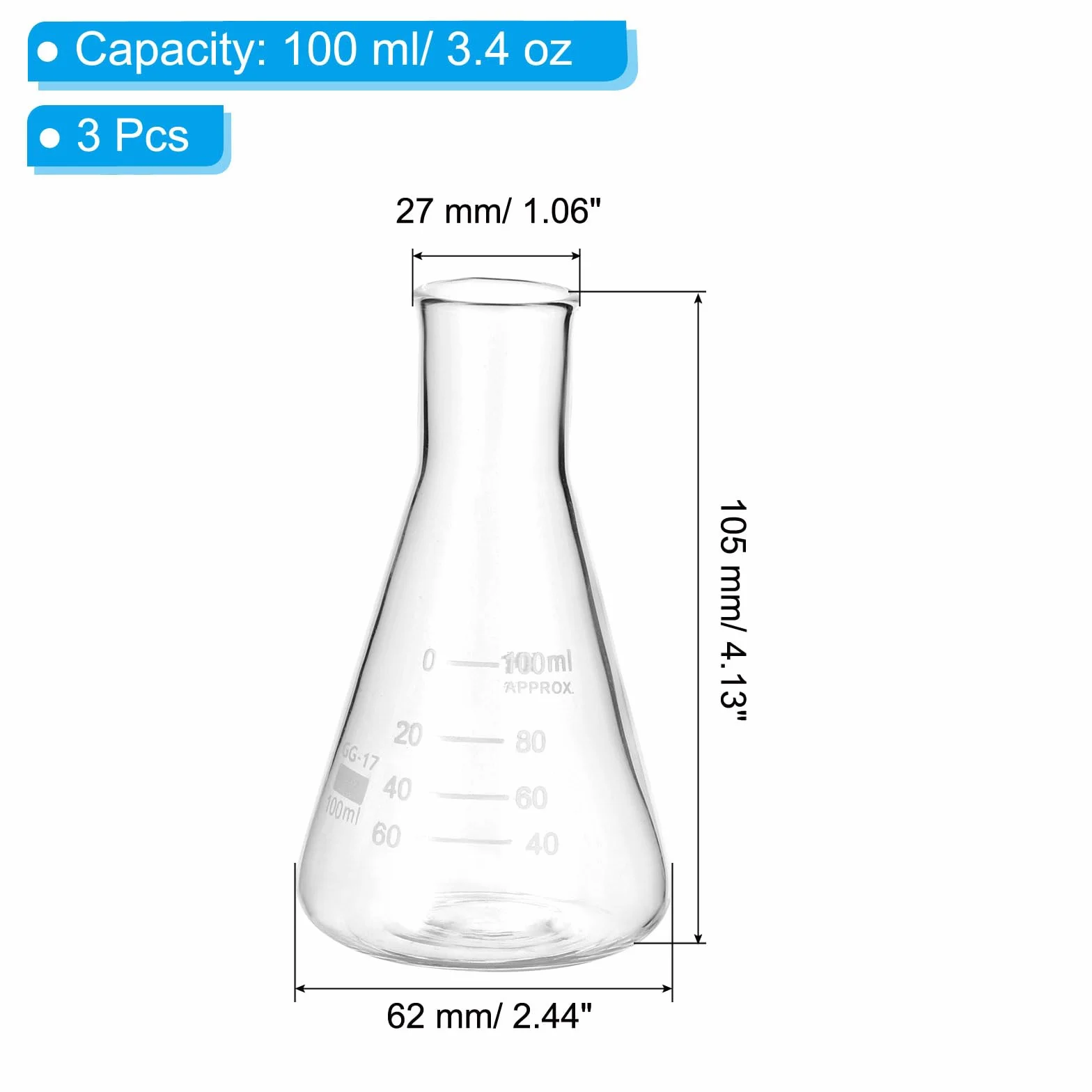 PATIKIL Kolba Erlenmeyer 3 szt 100 ml Szkło Borokrzemianowe Z Podziałką Laboratorium Chemiczne