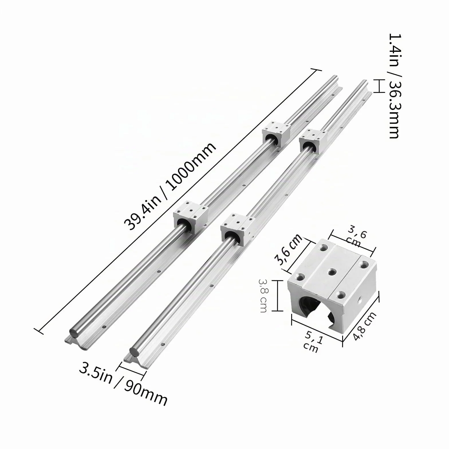 VEVOR Riel de Guía Lineal SBR20 1000 mm 2PCS Rieles 4PCS Bloques SBR20UU Kit para Máquinas CNC Tornos