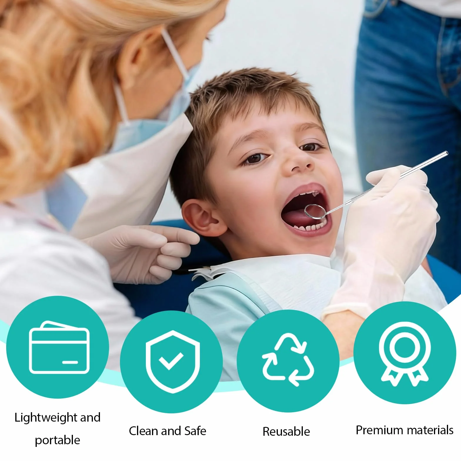 Profesional Set de Cuidado Dental con 2 Espejos Dentales de Acero Inoxidable, Anti-Vaho 45 Grados
