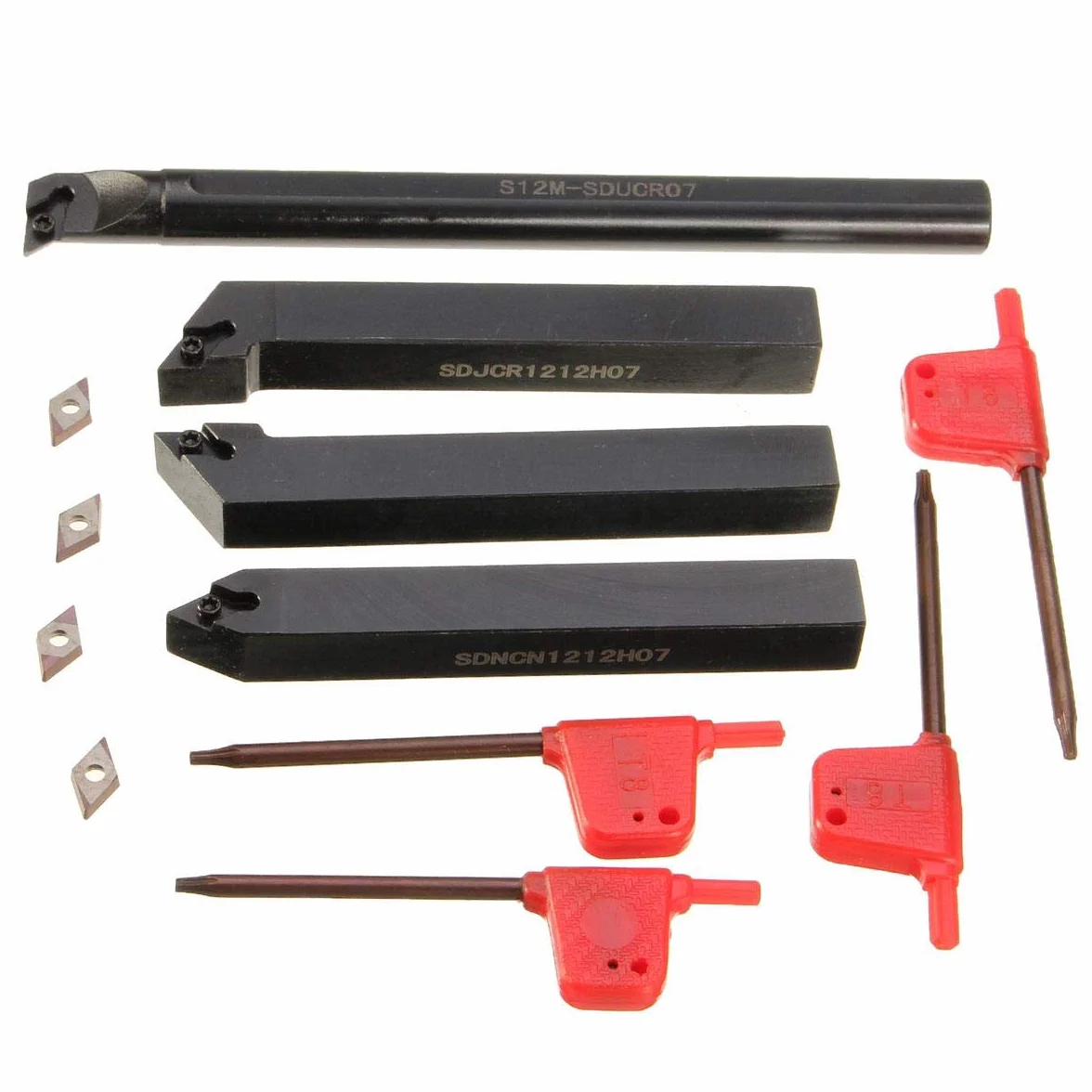 KATSU Juego de Herramientas de Corte y Torneado de Torno 4 Piezas con 4 Insertos Indexables S12M-SDUCR07