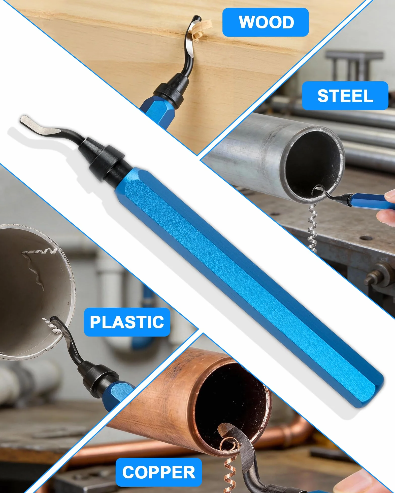 Desbarbador Metal 360° con 10 Cuchillas HSS y Mango de Aluminio para Impresora 3D, Plástico, Acero, Cobre
