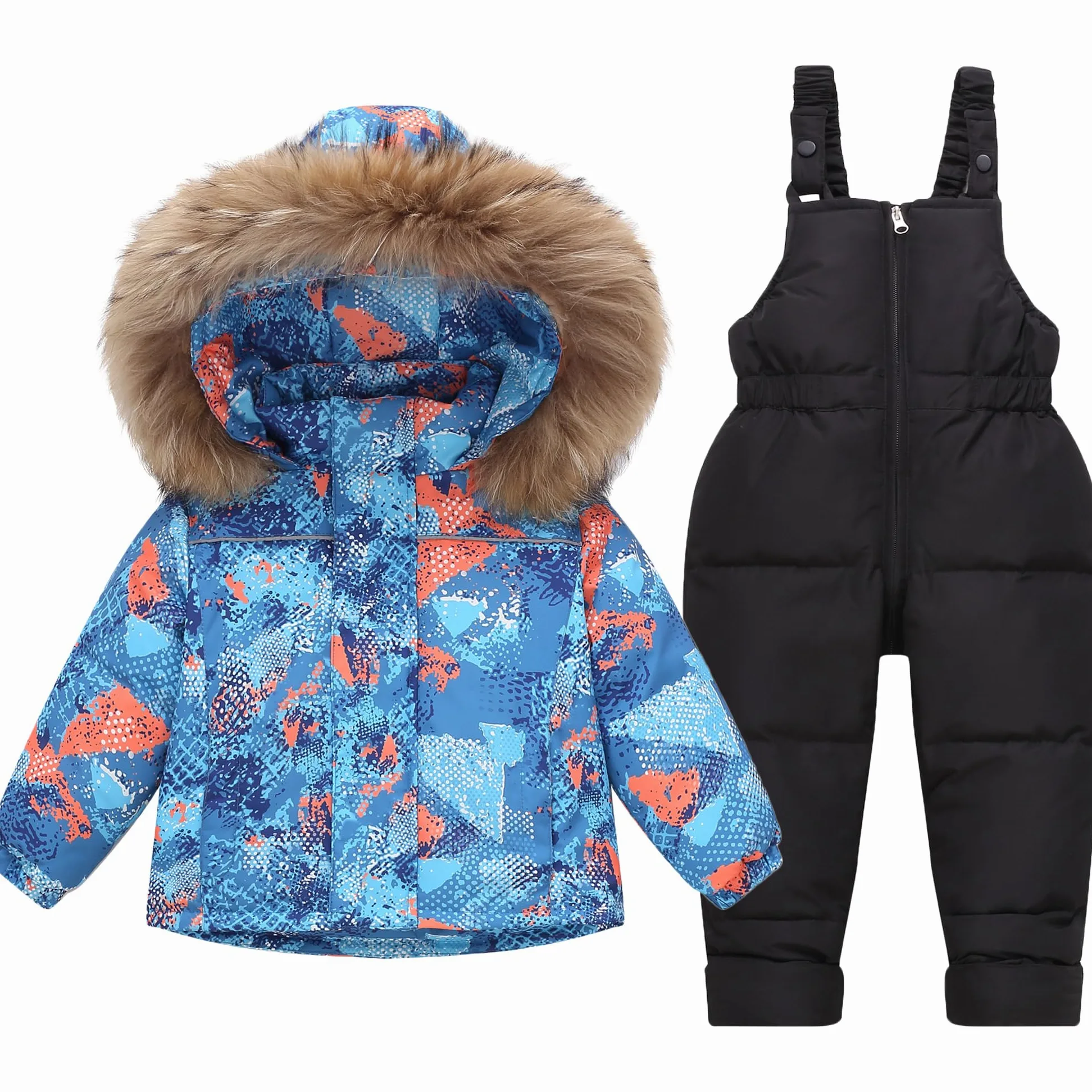 Fewlby Conjunto de Esquí Niño 2 Piezas Traje de Nieve, Abrigos con Capucha + Pantalones de Nieve, Chaqueta de Pluma de Invierno Pantalón de Esquí Infantil Traje de Esquí Ropa de Invierno
