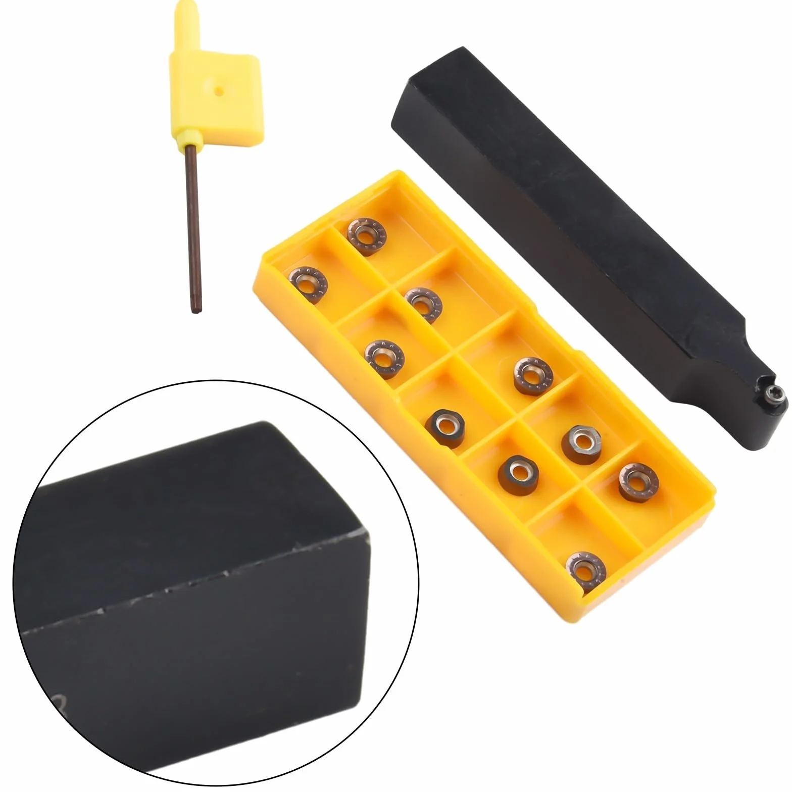 Soporte de herramientas de torneado externo 16x100mm SRDPN1616H08 con 10 insertos RPMT08T2M0E-JS de carburo para acabado