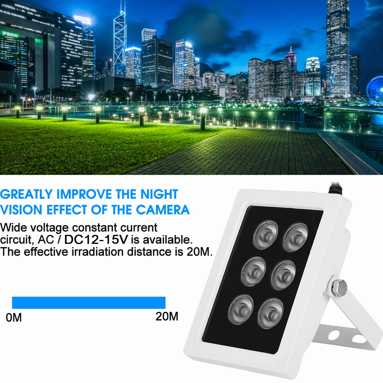 Tyenaza DC12V 6W Luz de Relleno Infrarroja IP66 Impermeable para Cámara de Seguridad