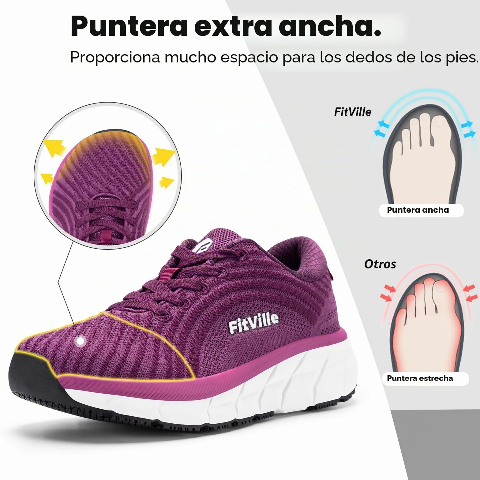 FitVille Zapatillas Running Mujer Anchas Ligeros Zapatos Gimnasia Deportivos Transpirables Caminar