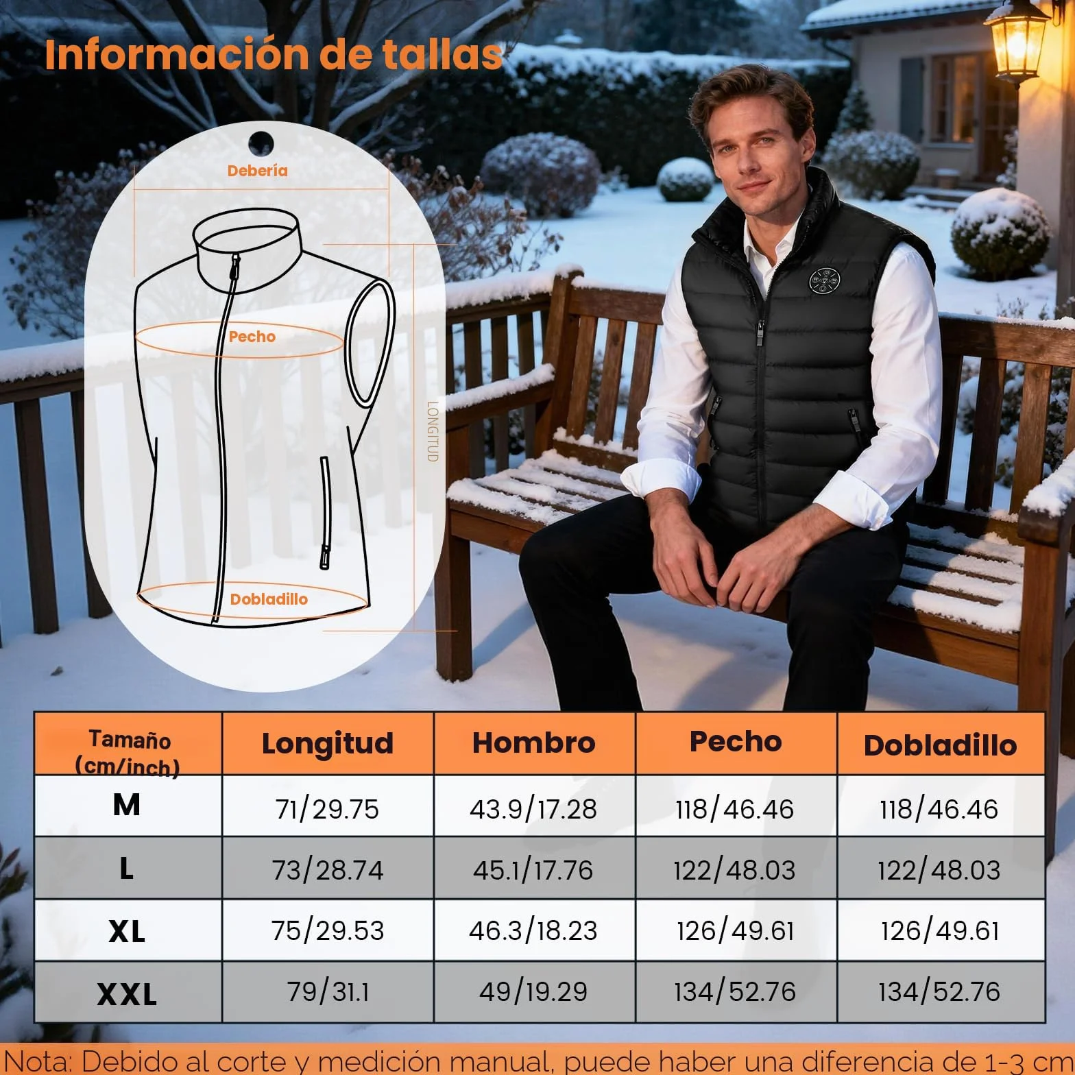 Chaleco Calefactable Hombre Mujer, Chaqueta Calefactable con 20000mAh Bateria, Chalecos Calefactables con 9 Zonas de Calefacción para Exteriores, Ropa Calefactables Para el Invierno (L)
