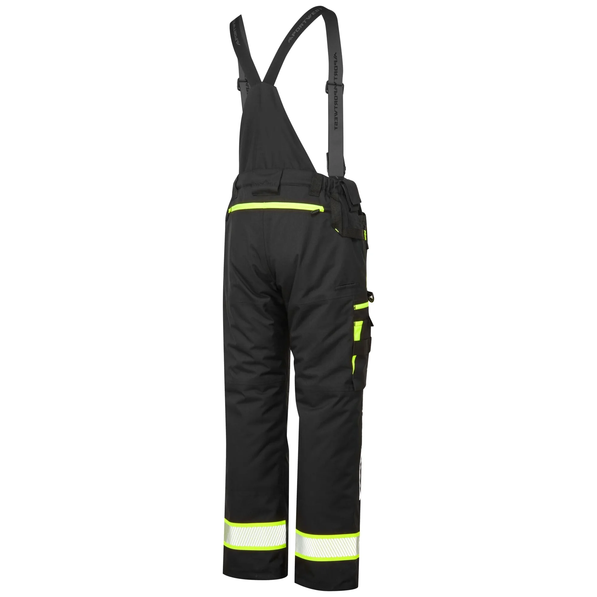 Portwest DX458 Men's Insulated Bib and Brace Work Overalls Detachable Winter Trousers Waterproof Reflective Rain Dungarees Black