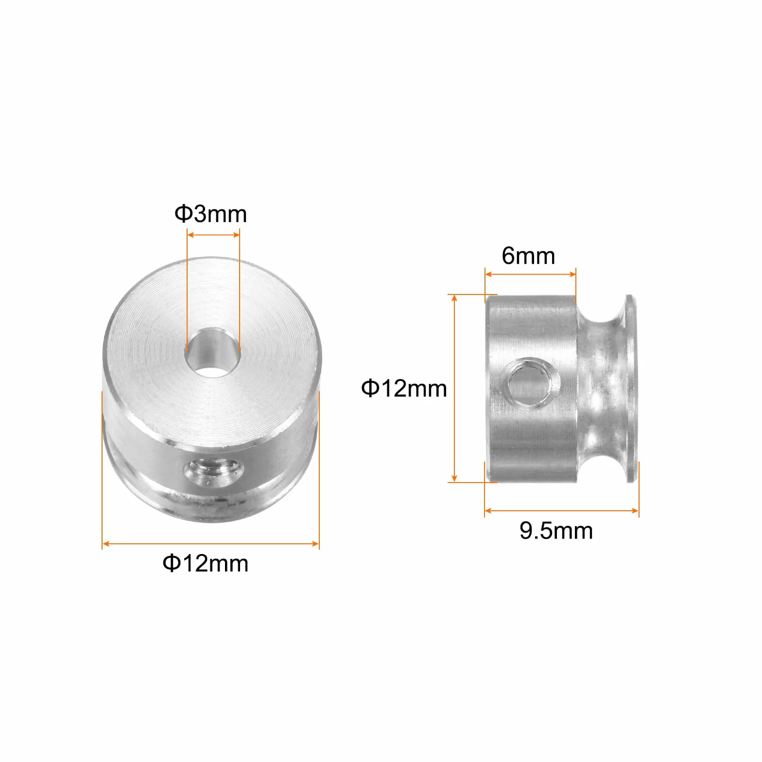 Polea en V de Aleación de Aluminio 3 mm ID 12 mm OD Una Sola Ranura para Correa Redonda de PU