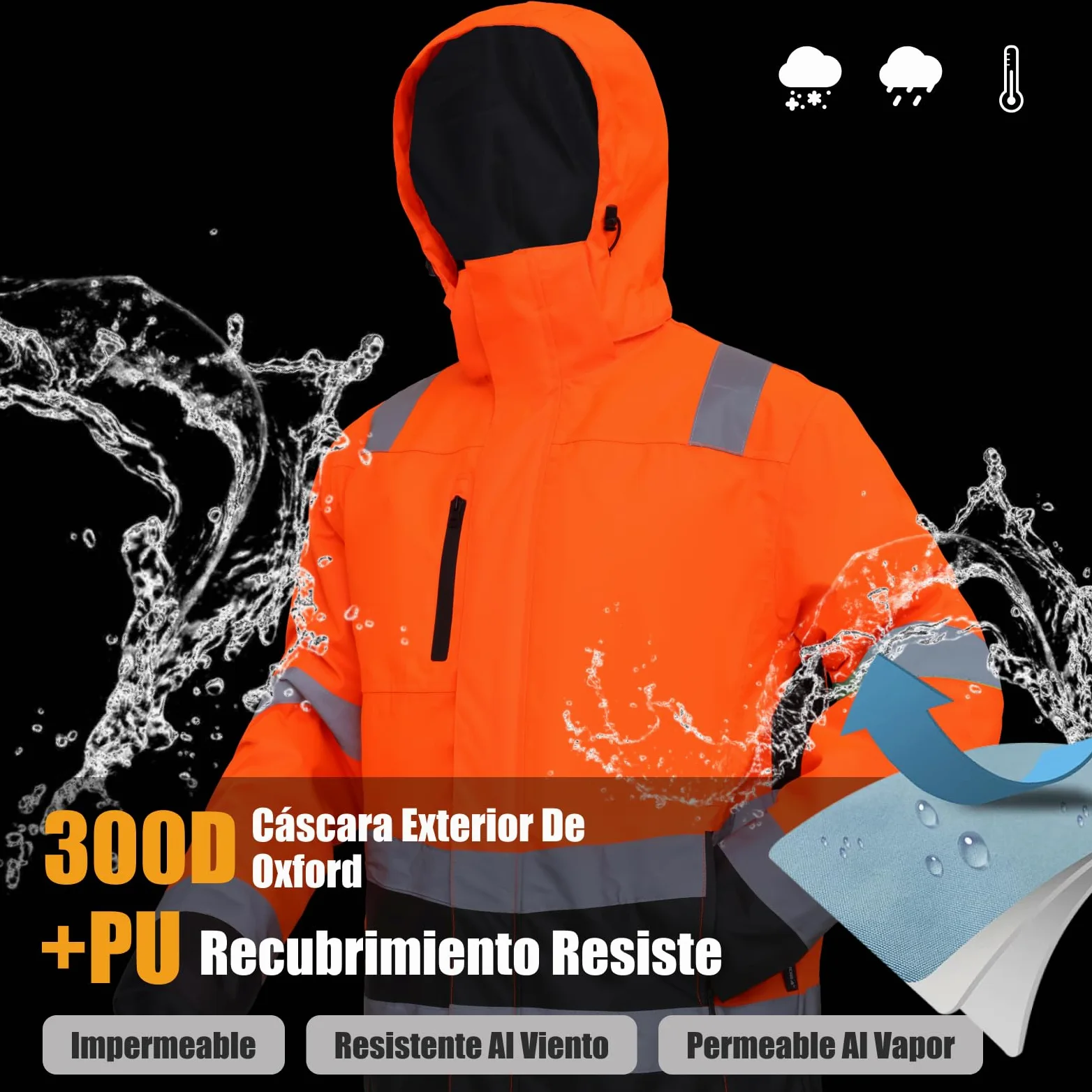 WORK IDEA Versátil chaqueta de trabajo 3 en 1 con reflectores. Impermeable, resistente al viento, transpirable. Ropa de trabajo de invierno ideal y chaqueta de seguridad para todas las estaciones