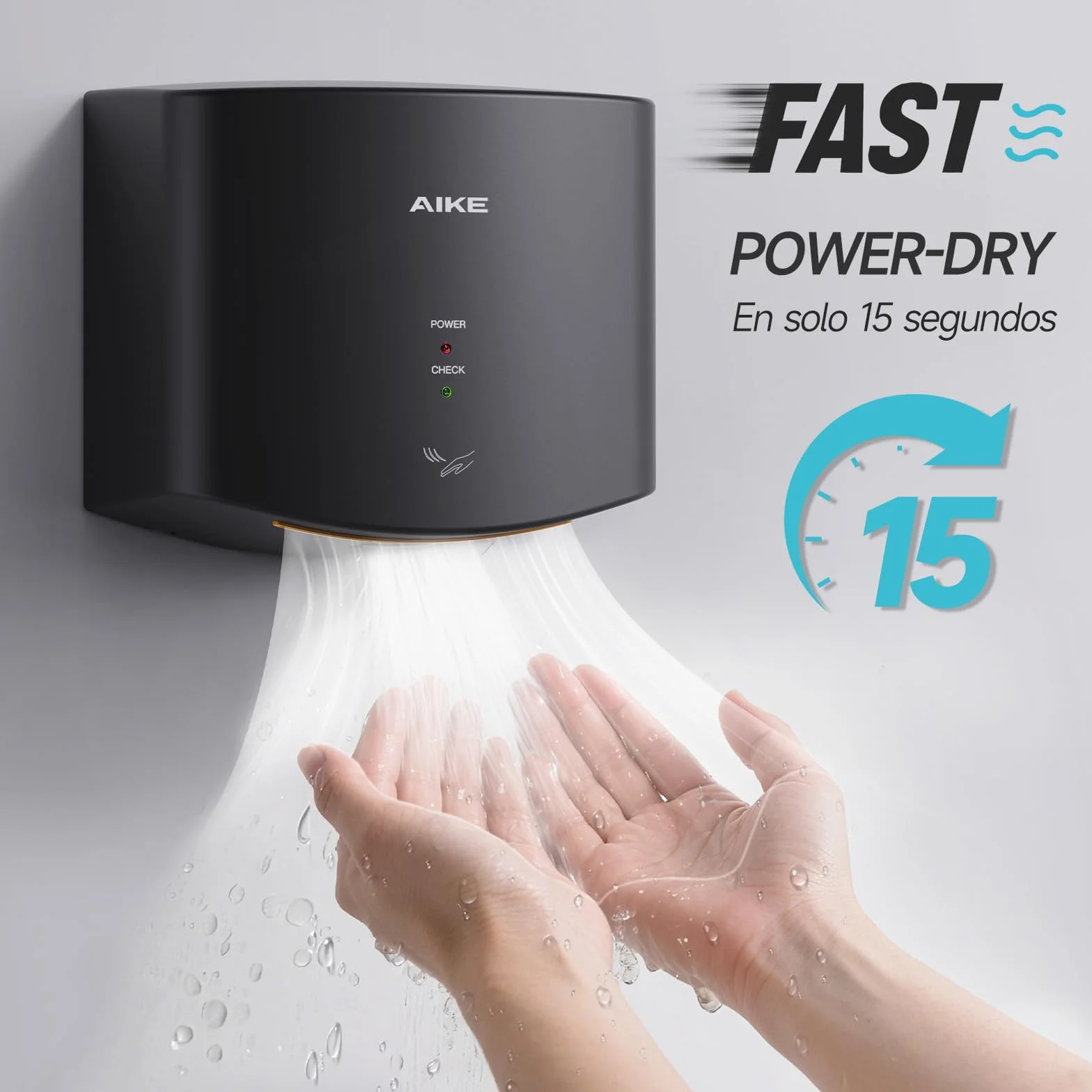 AIKE Secamanos Compacto 1400W 220V Secado de Alta Velocidad Sin Papel Sin Contacto AK2630S Negro
