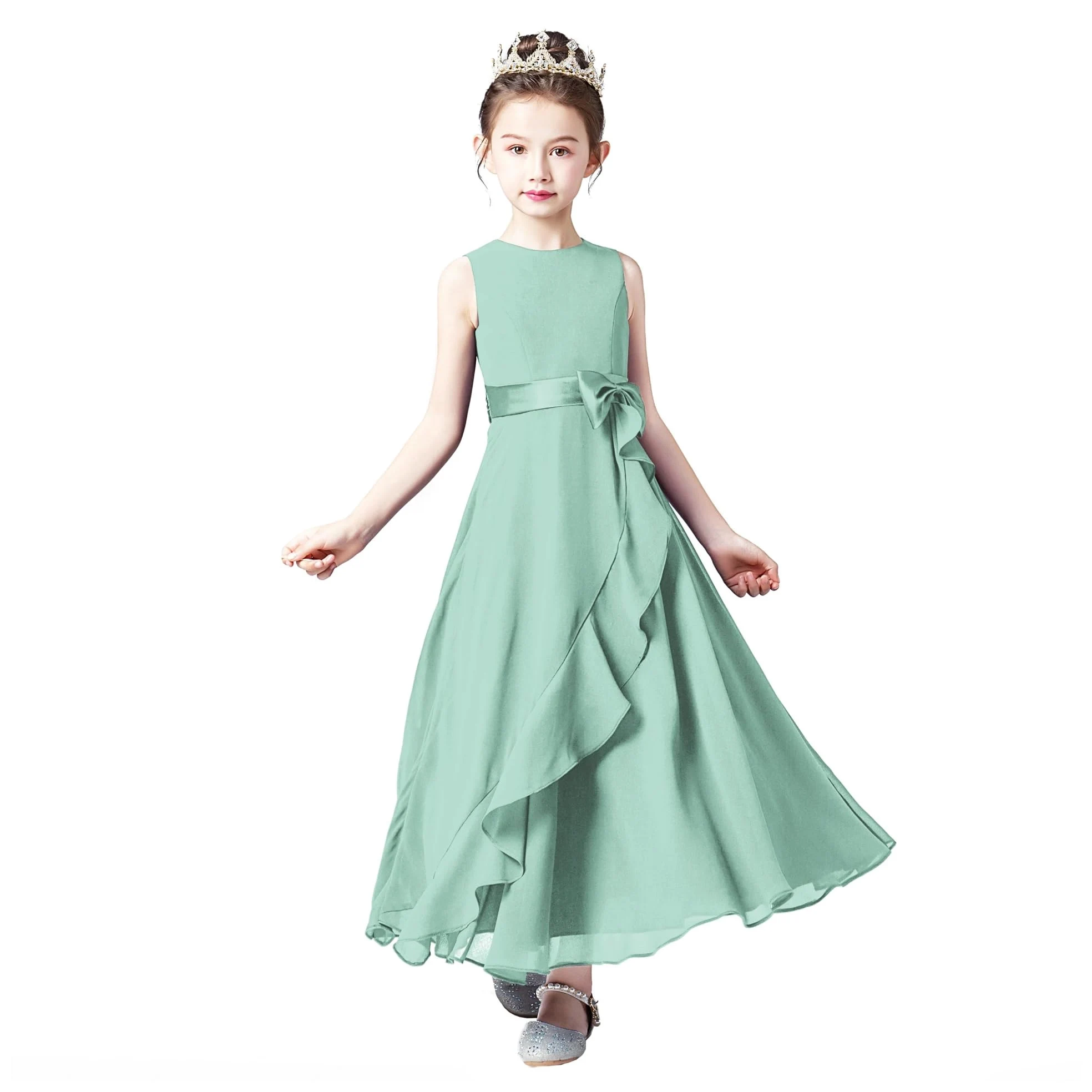 Vestidos Personalizados de Gasa for Dama de Honor Junior for Adolescentes, Vestidos de Flores for niña for Fiesta de Boda, Vestidos de Primera comunión for niños para Bodas(Teal,12)