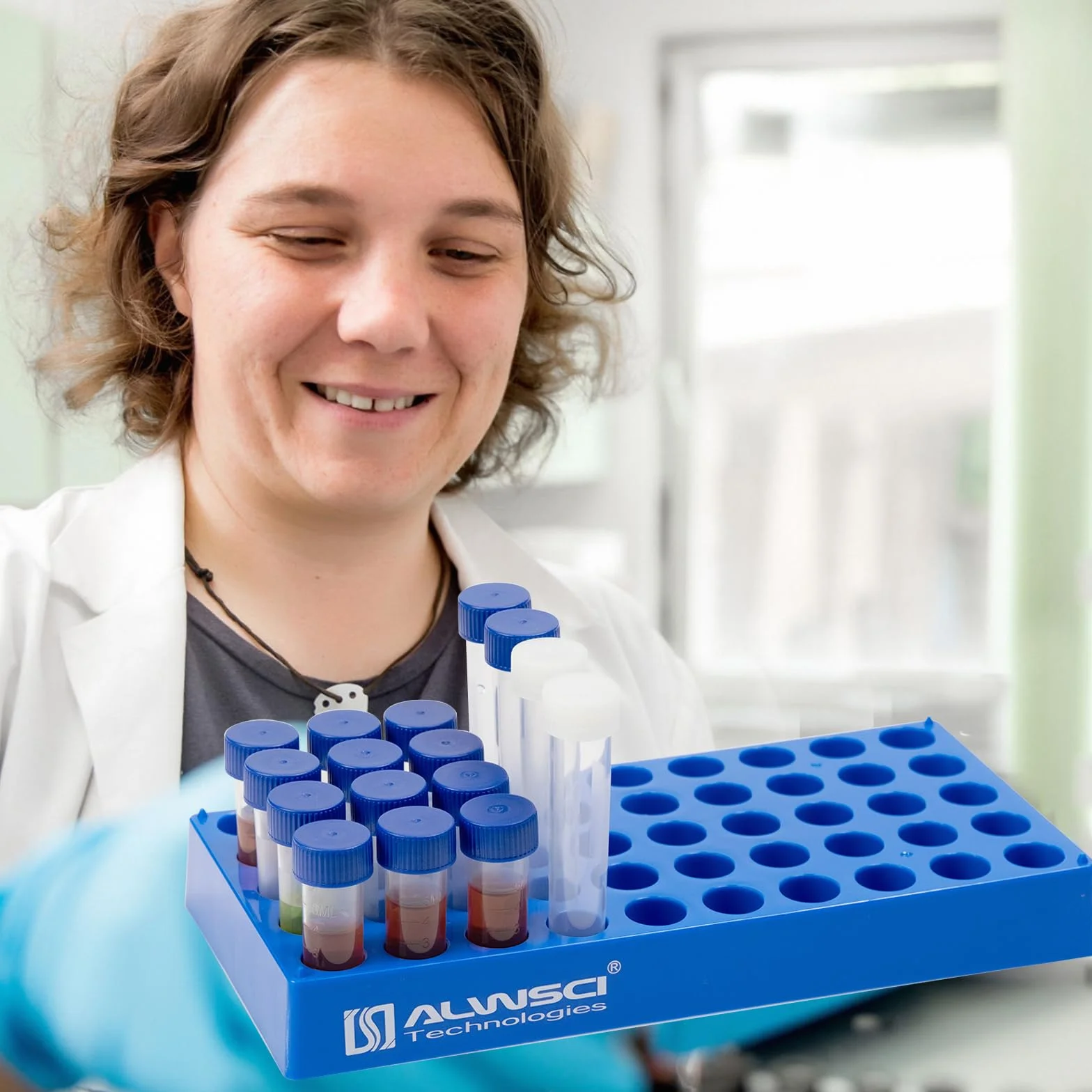 ALWSCI Gradilla para Frascos de Laboratorio HPLC 4ml 50 Compartimientos Apilable