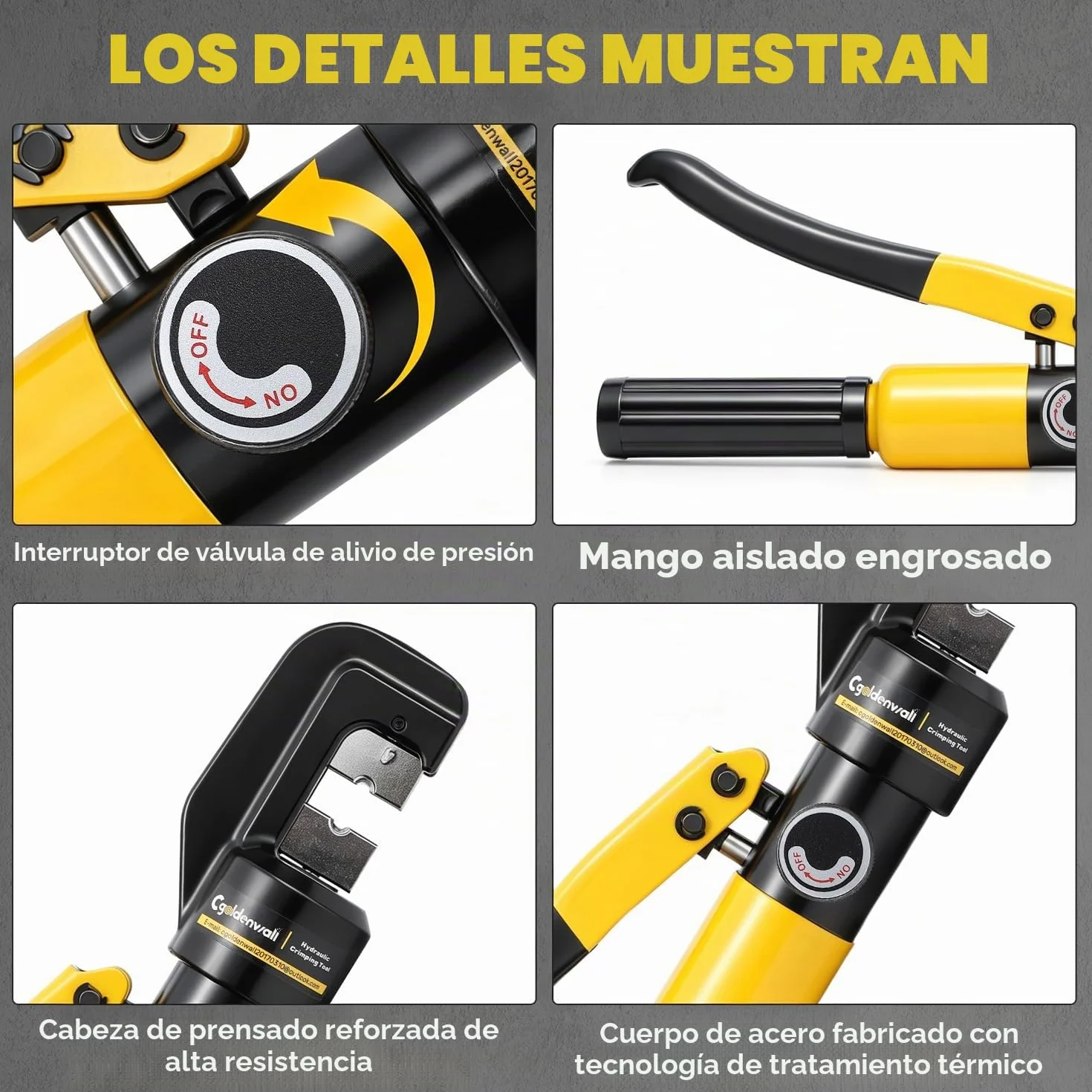 CGOLDENWALL YQK-70 Crimpadora Hidráulica 10T 9 Matrices Acero Hexagonal 4-70mm² Trazo 12mm
