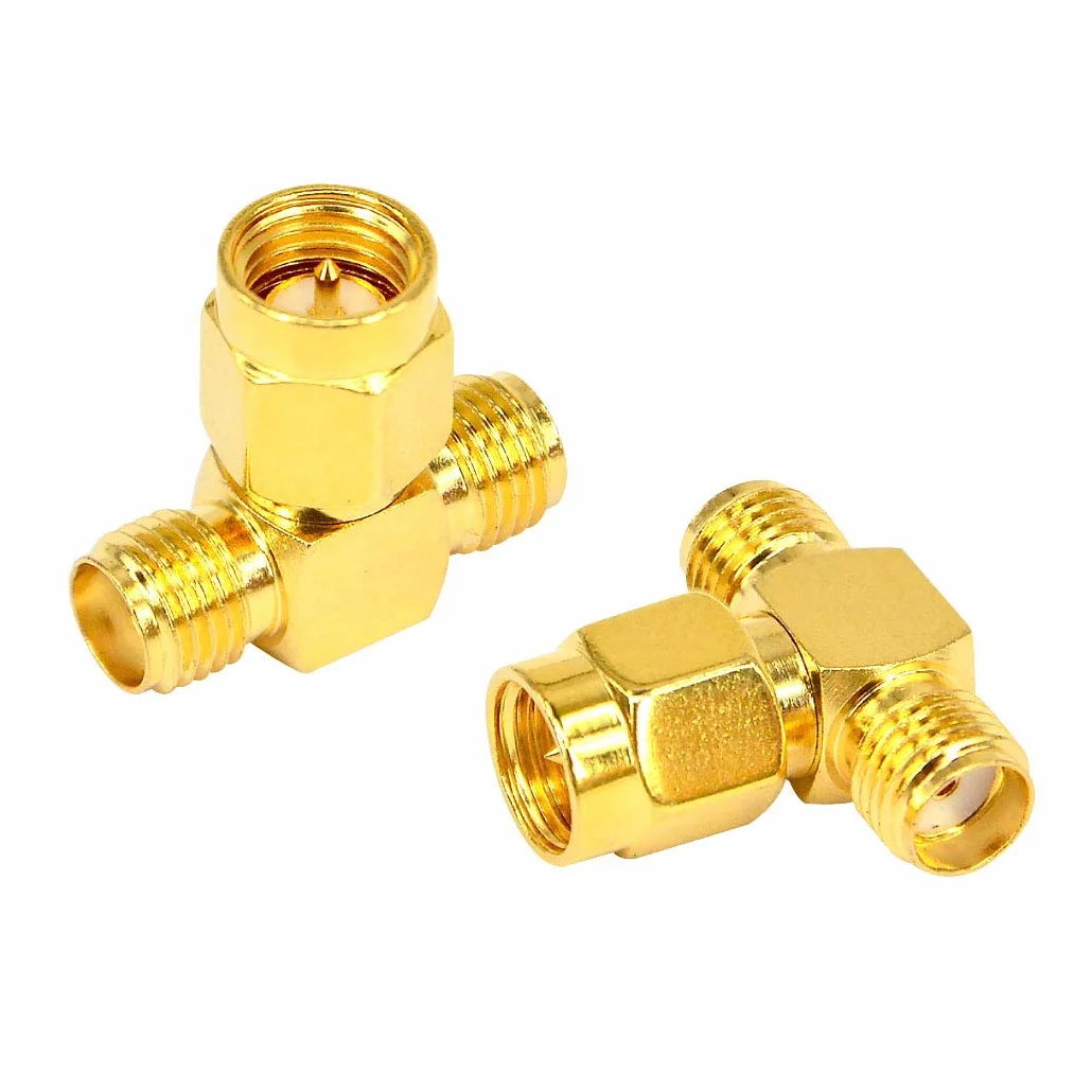 Adaptador SMA Macho a Doble Hembra Conector RF Triple T de 3 Vías para Cable de Extensión de Antena WiFi
