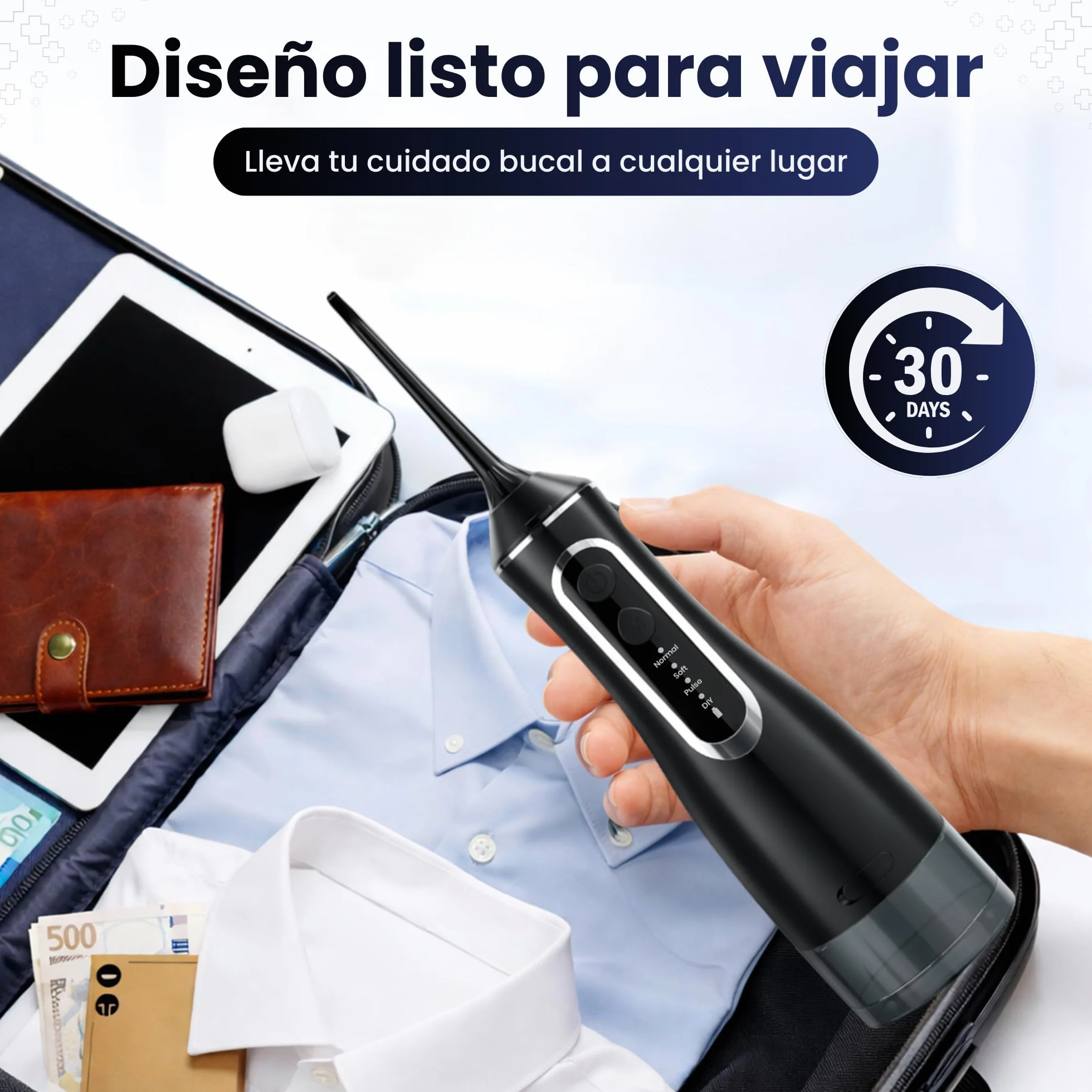 BeFit Water Flosser Portatil 320ml IPX8 4 Modos 120PSI 1400-1800/min Batería Recargable USB 1200 mAh
