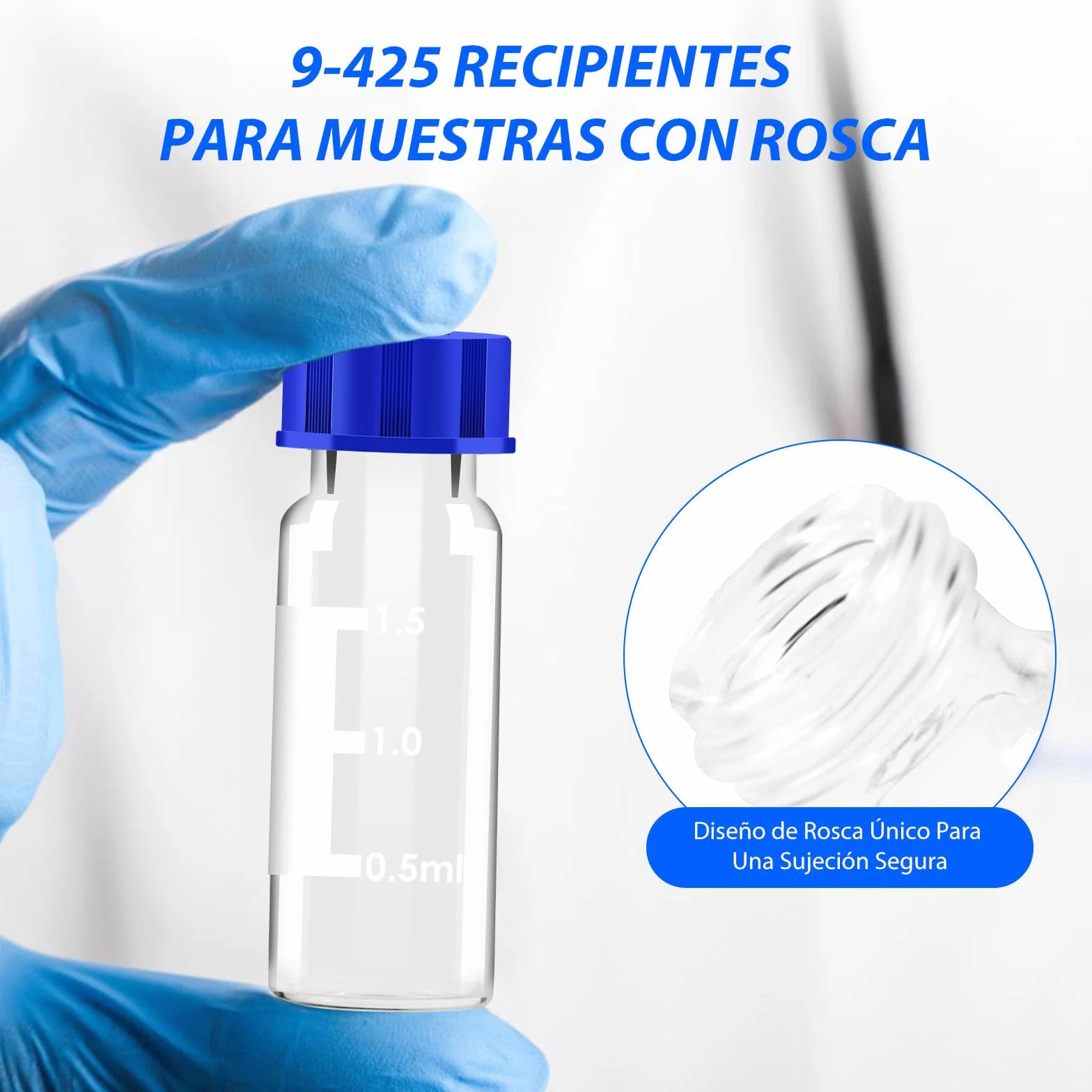 Frascos HPLC de 2 ml, 9-425, Viales Claro con Tapón de Rosca, PTFE Rojo y Septa de Silicona Blanca, 100 Pacs