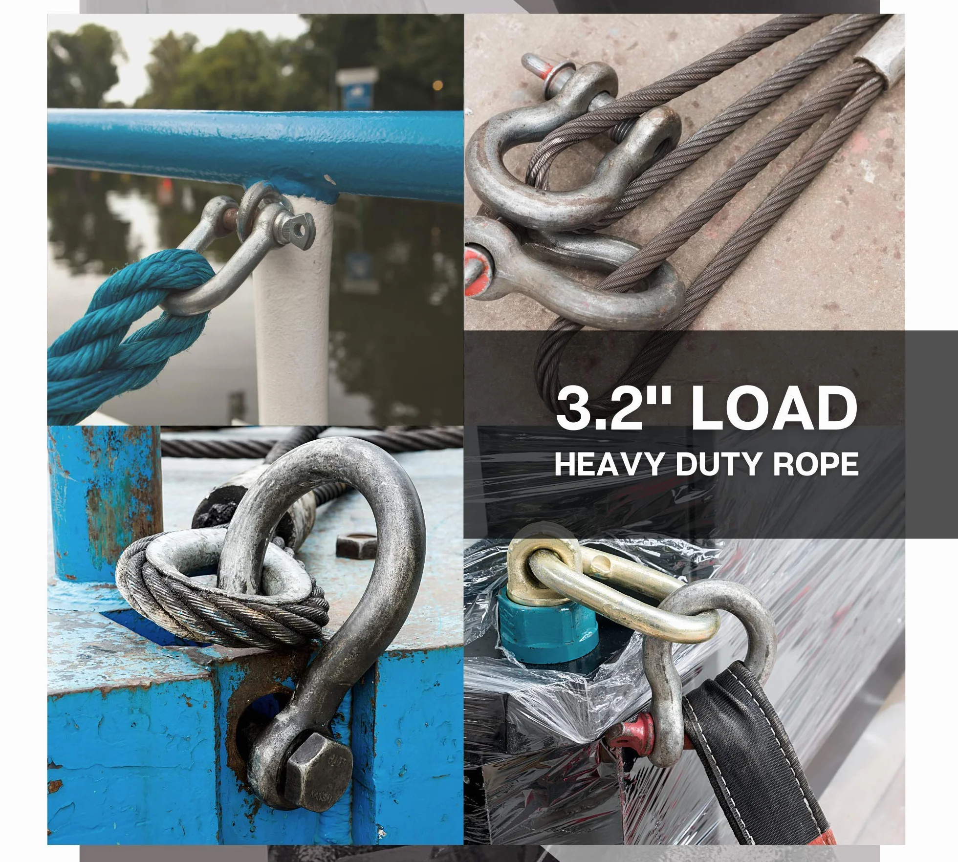 Grillete de Acero Alta Resistencia 3,2 Toneladas Pack 2 Gancho Remolque Coche Amarre Toldo y Barco