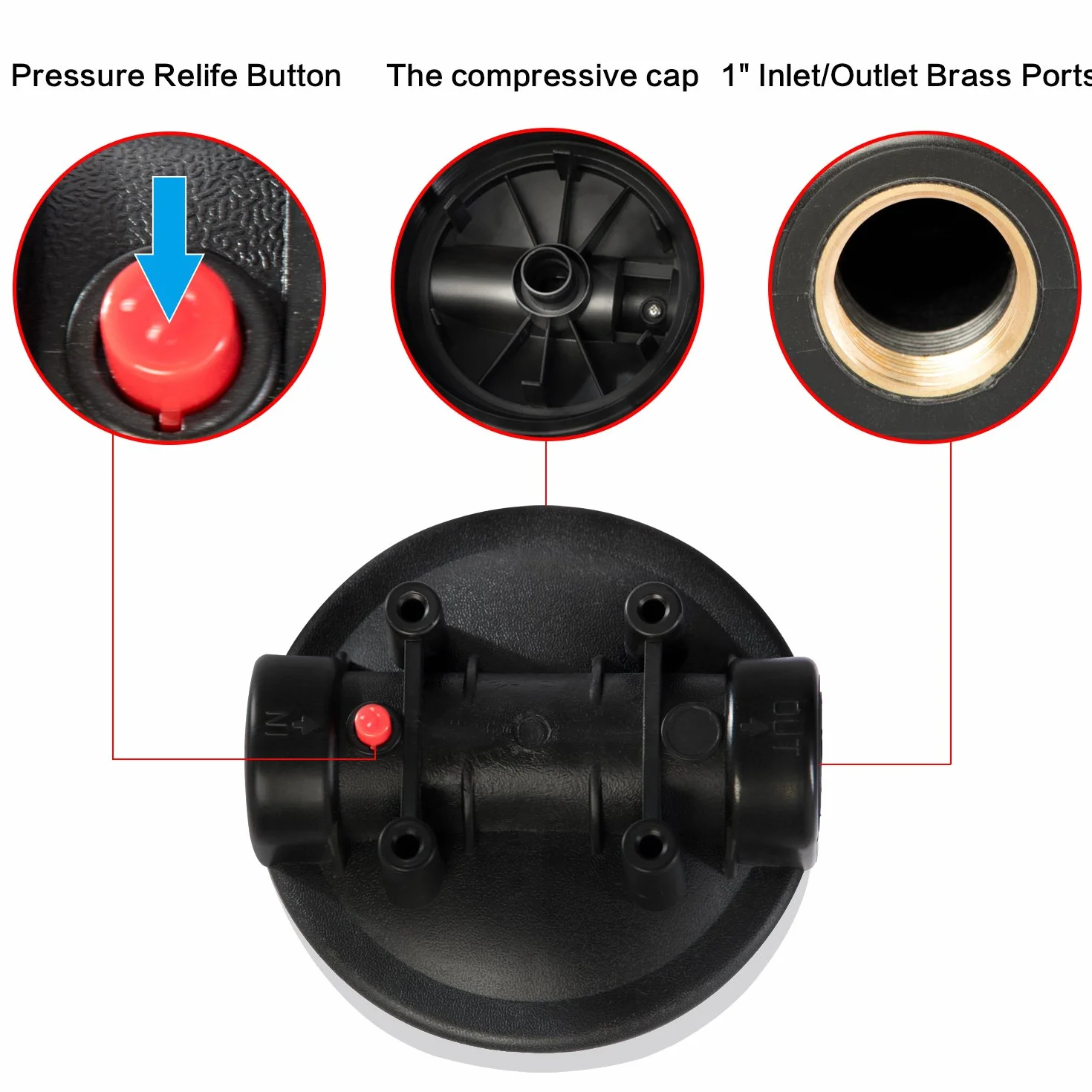 Geekpure Carcasa para filtro de agua 10 x 4,5 pulgadas entrada y salida 1 pulgada con llave y soporte azul