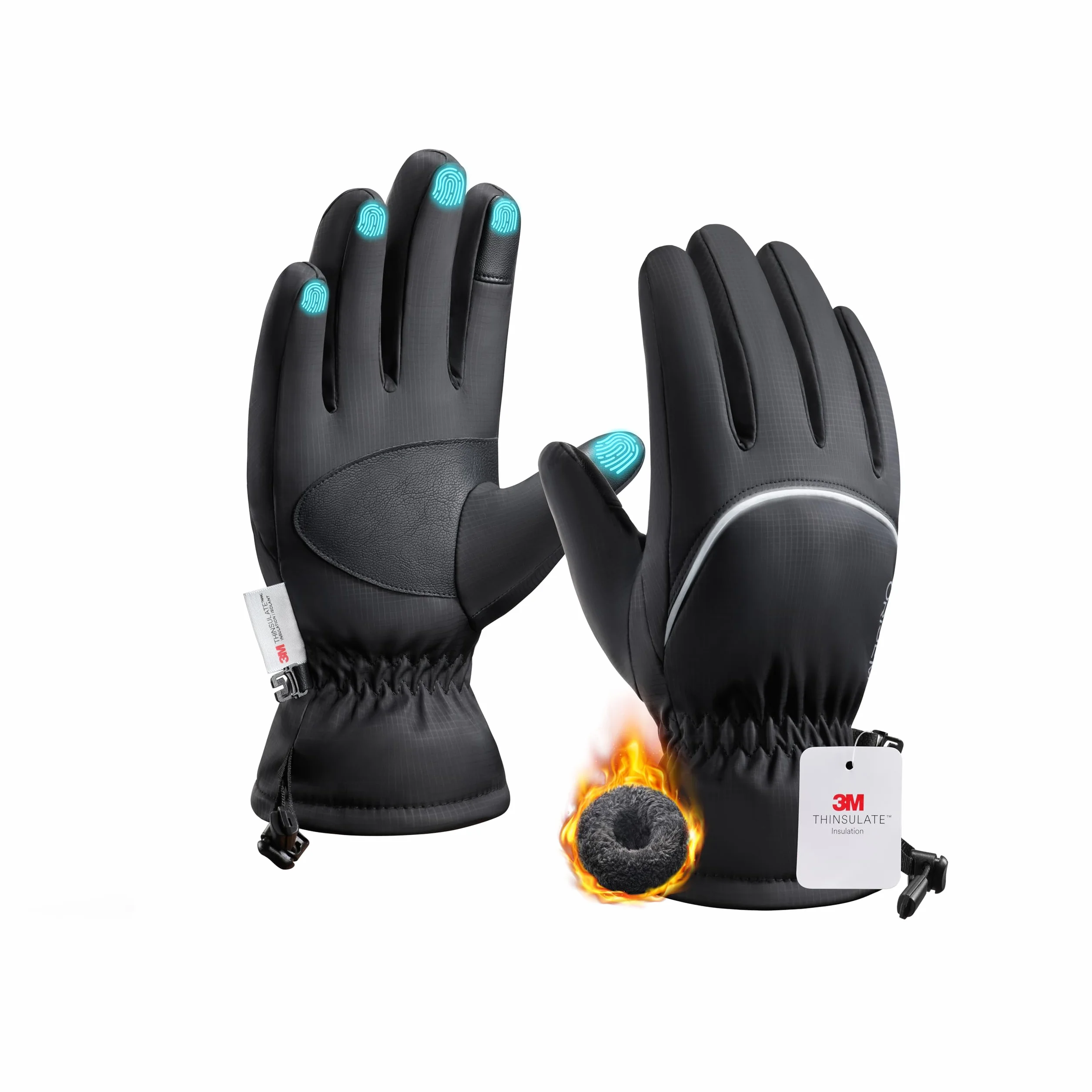 Origem Guantes Moto Invierno por Hombre Mujer, 3M Thinsulate Termicos Esqui Guantes Nieve Impermeables Felpa Pantalla Táctil Frio por Ciclismo, Running,Camping,Bicicleta,Senderismo,Esquiar