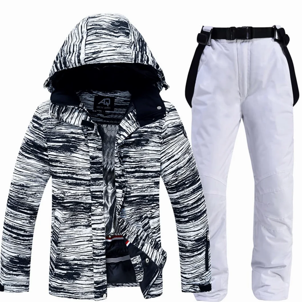 Chaqueta de esquí impermeable de montaña y pantalones a prueba de viento invierno cálido abrigo con capucha snowboard traje de nieve chaqueta de lluvia SYBLK S