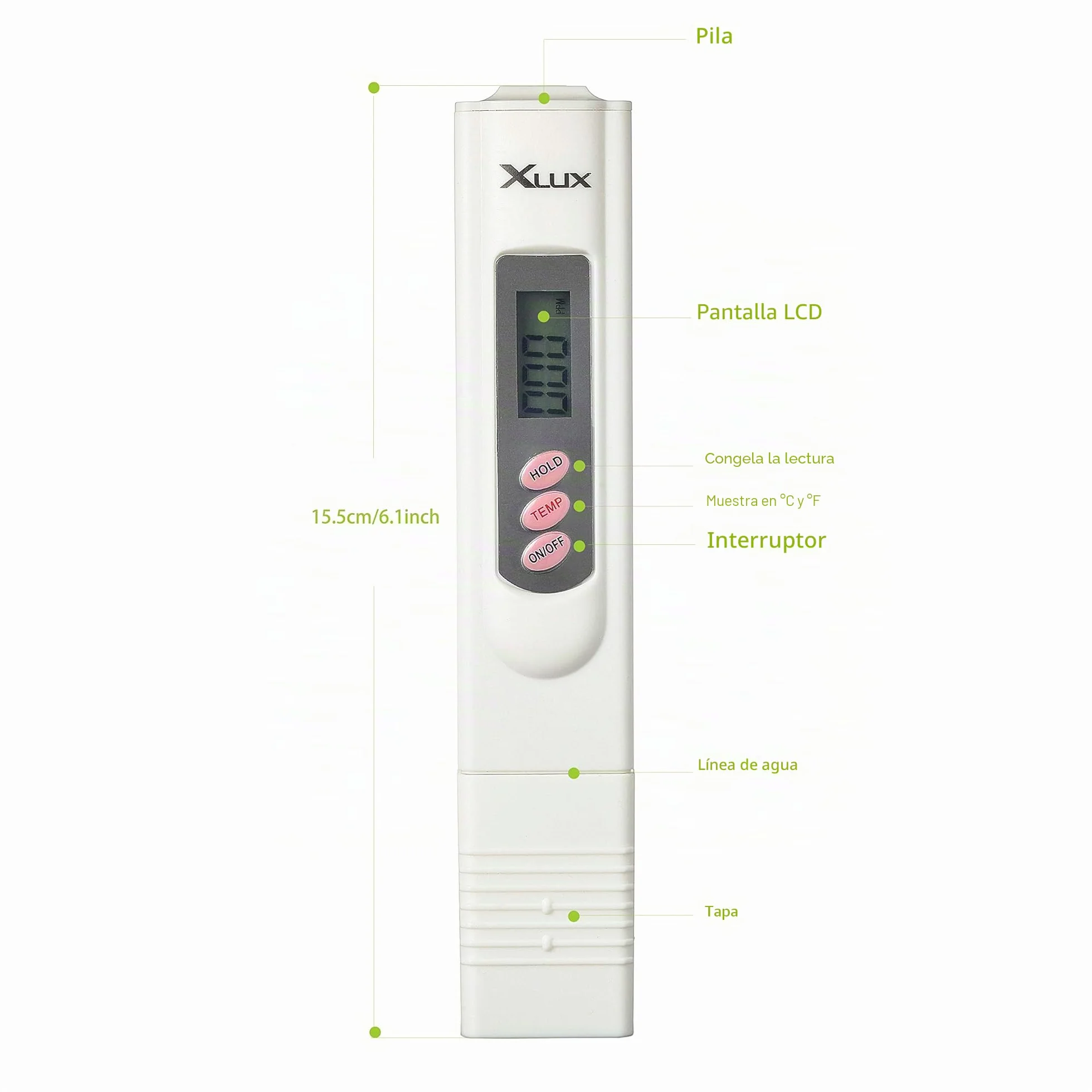 Medidor de TDS XLUX digital 0-9990 ppm precisión ±2%