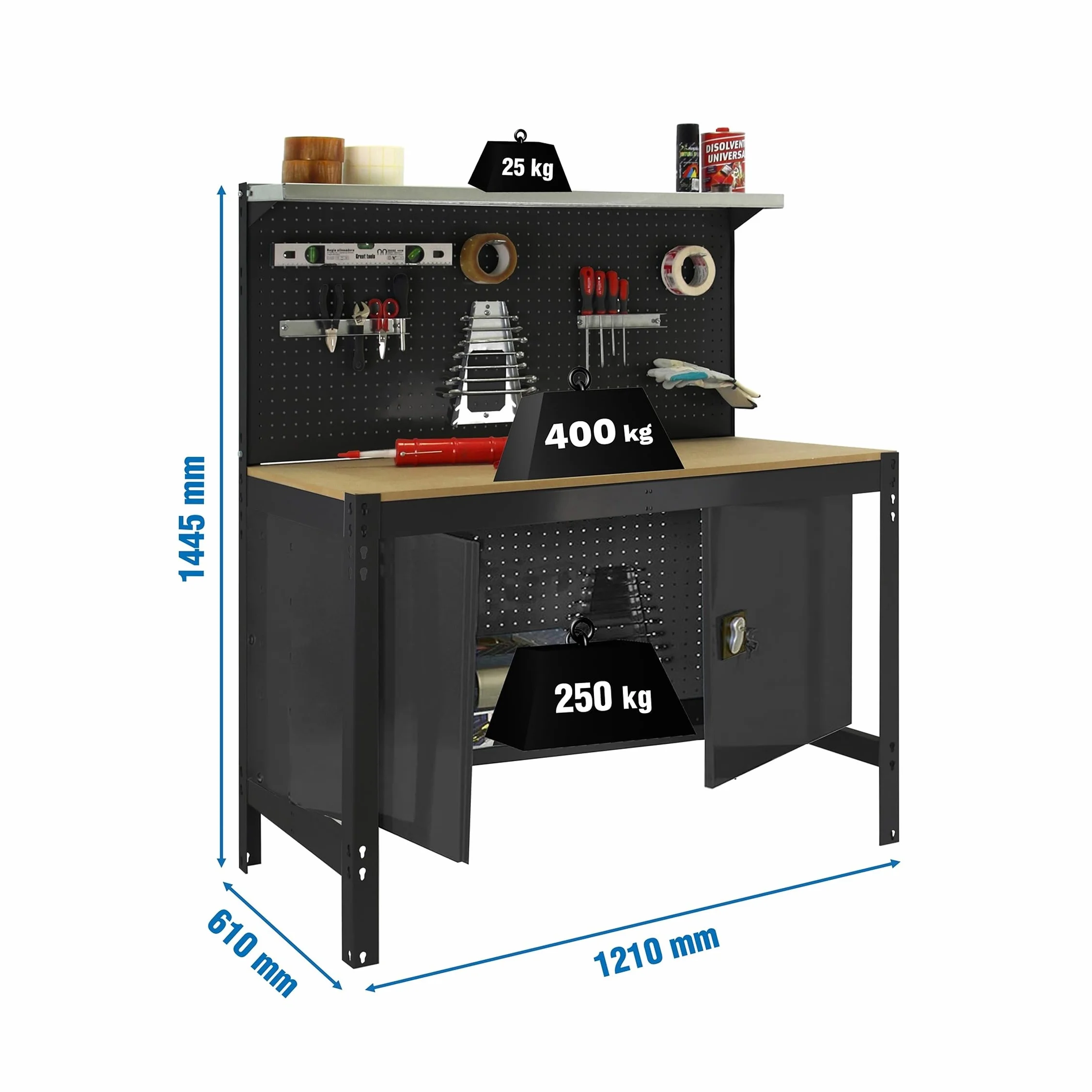 Simon Rack Banco de Trabajo Taller 600 kg 1445x1210x610 mm Mesa de Trabajo Guarda Herramientas Antracita/Madera BT3