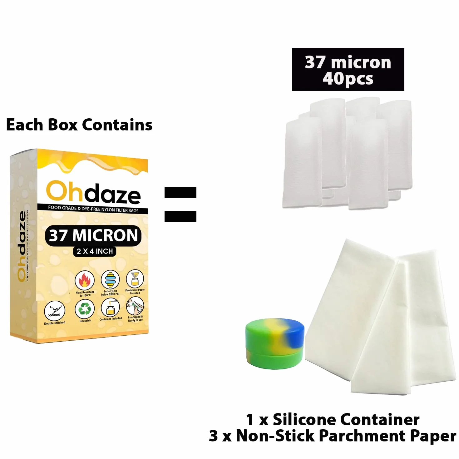 Ohdaze Rosin Micron Press Bags 37 Micron 40 Pack 2 x 4" Filter Press Bags
