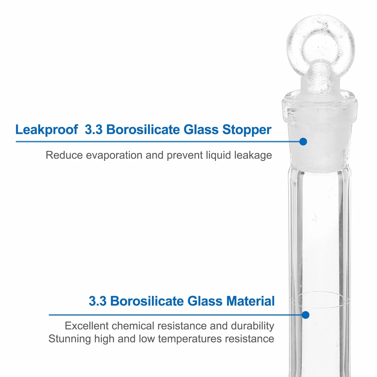 Matraz Volumétrico de 10 ml, 2 Unidades, Vidrio Borosilicato 3.3 con Tapón de Vidrio
