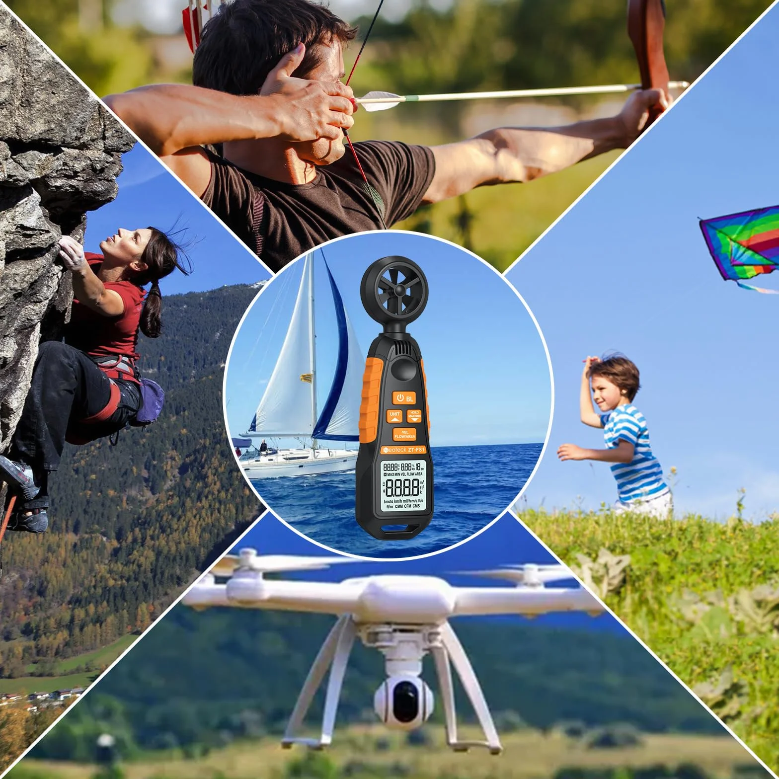 Anemometro Portátil Neoteck Medidor de Velocidad del Viento Digital con LCD Retroiluminación