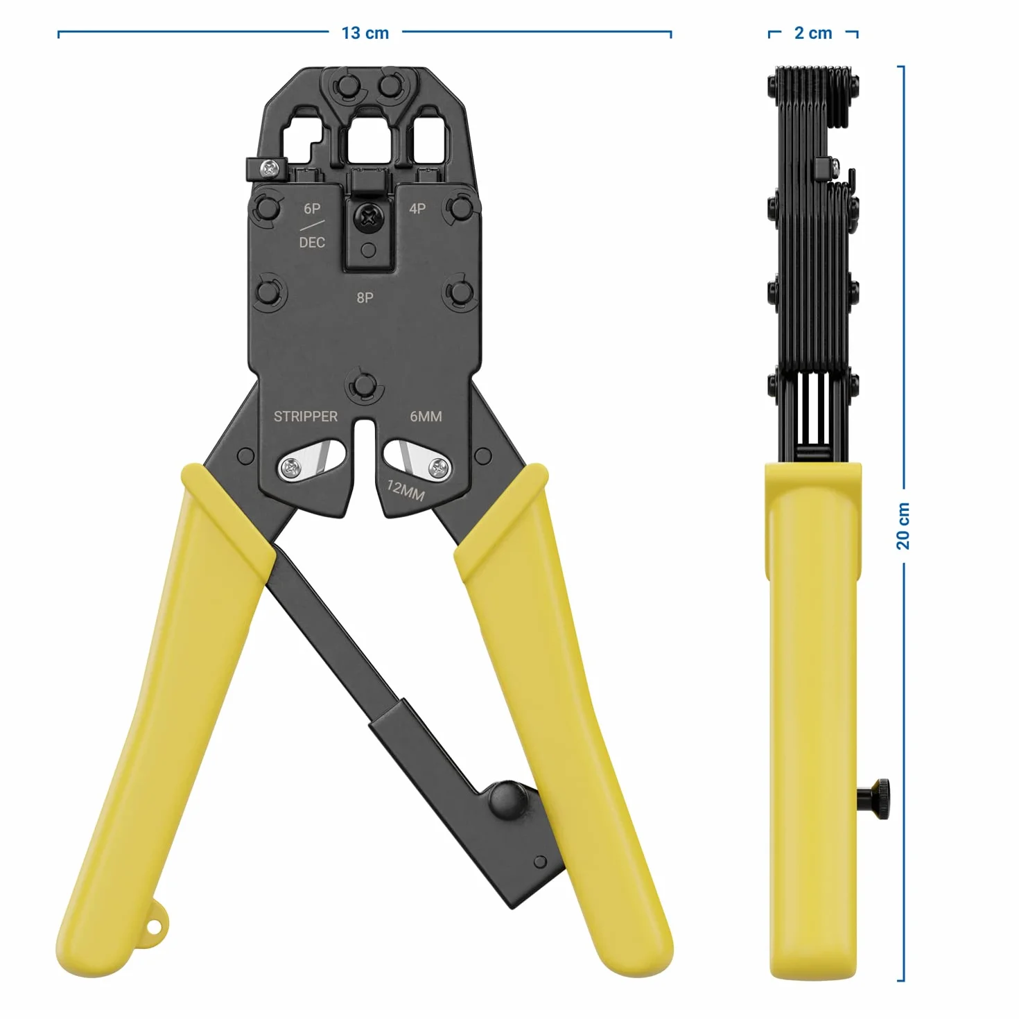 deleyCON Crimpadora RJ45 RJ11 RJ12 8P8C 6P6C 6P4C 4P4C 4P2C Pelacables Cortador Amarillo