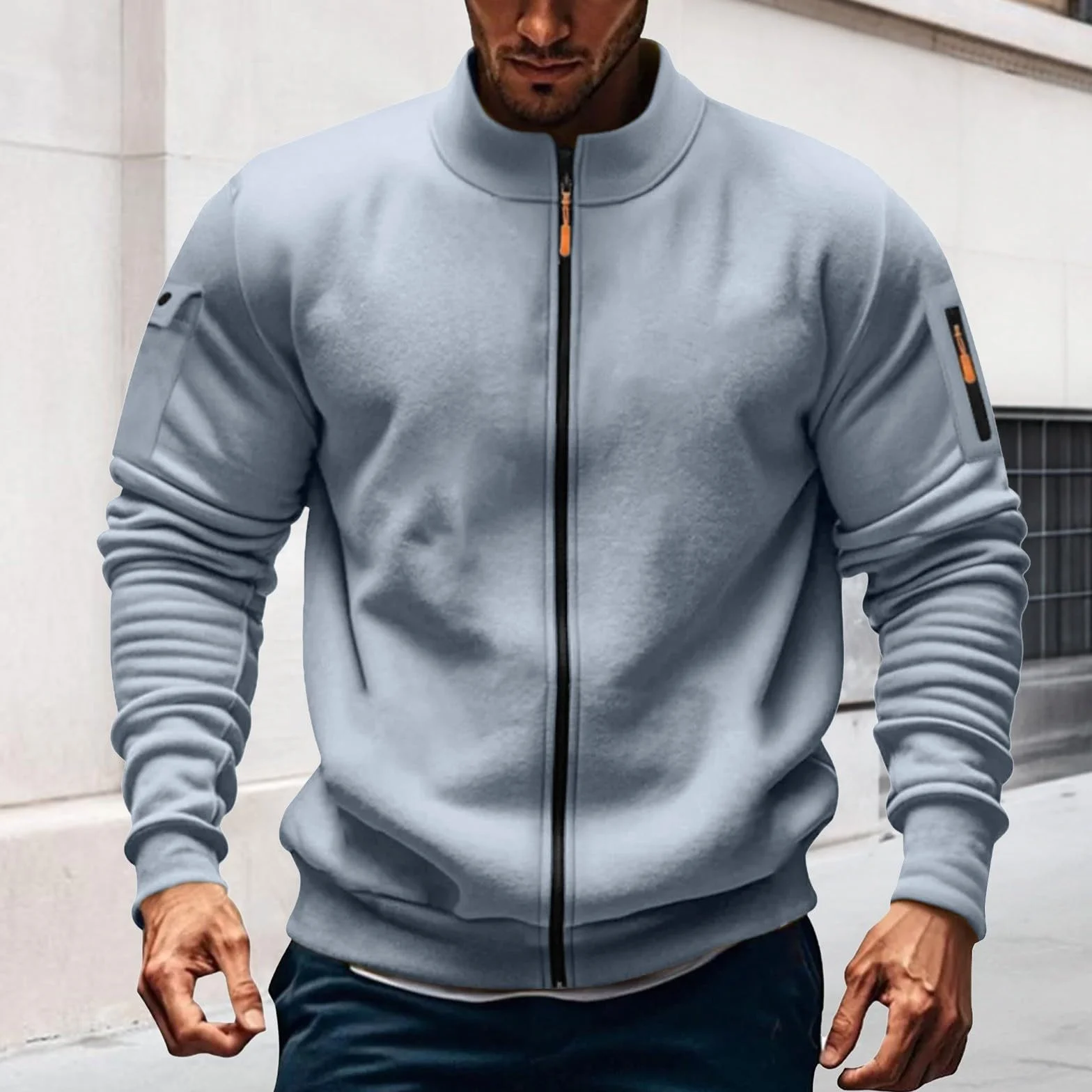 Generico Sudadera con Cremallera Hombre Sin Capucha Invierno Casual Chaqueta Deportiva Militar Sudaderas con Cremallera Ligera Manga Larga Sweatshirt con Bolsillos Vintage Trekking Chaqueta de Trabajo