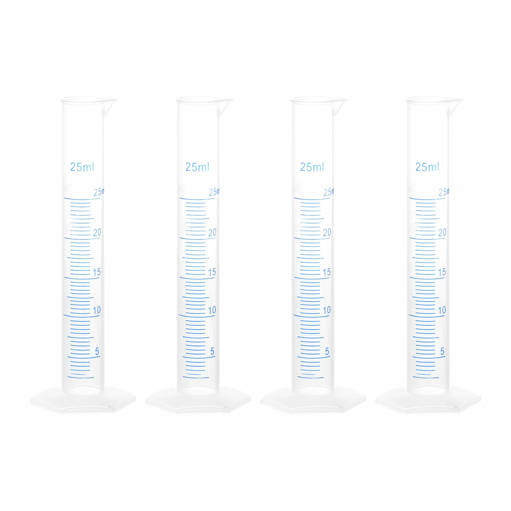 Cilindro Graduado de Plástico 25ml Medicion Ciencia Laboratorio Hexagonal Base 4uds